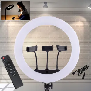 18 Inch LED Ring Light with 3 Colour Modes & 3 Mobile Holders, Remote Control (1 Set)