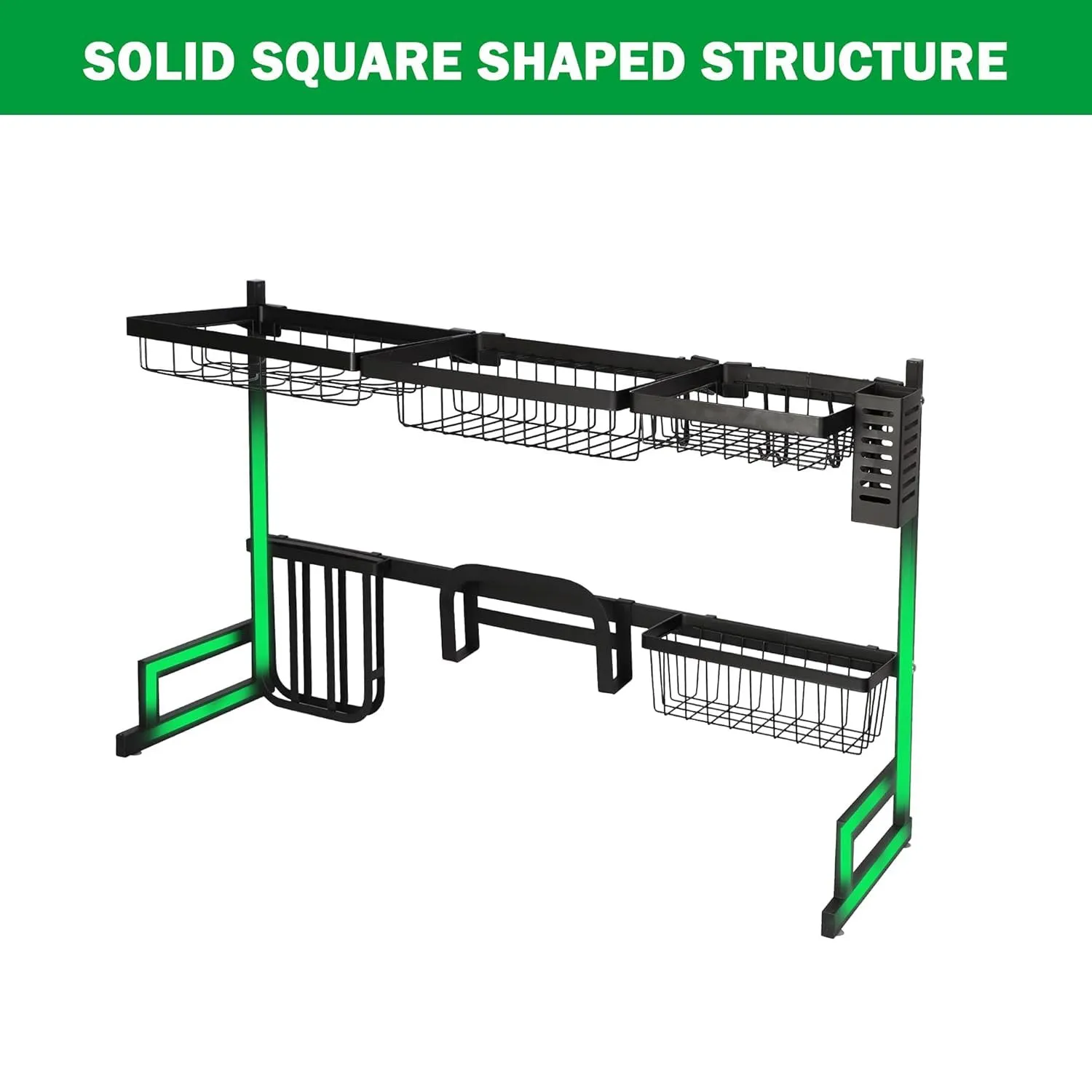 2 Tier Over Sink Dish Drying Rack 33.4"L with Multiple Baskets Utensil Holder Cup Holder