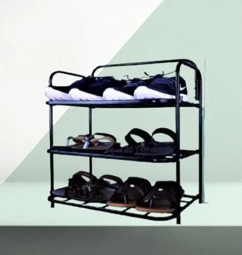 3 Shelves Durable and Multipurpose Metal Shoe Rack Shelf Metal, Plastic Collapsible Shoe Stand (Black, 3 Shelves, DIY(Do-It-Yourself))