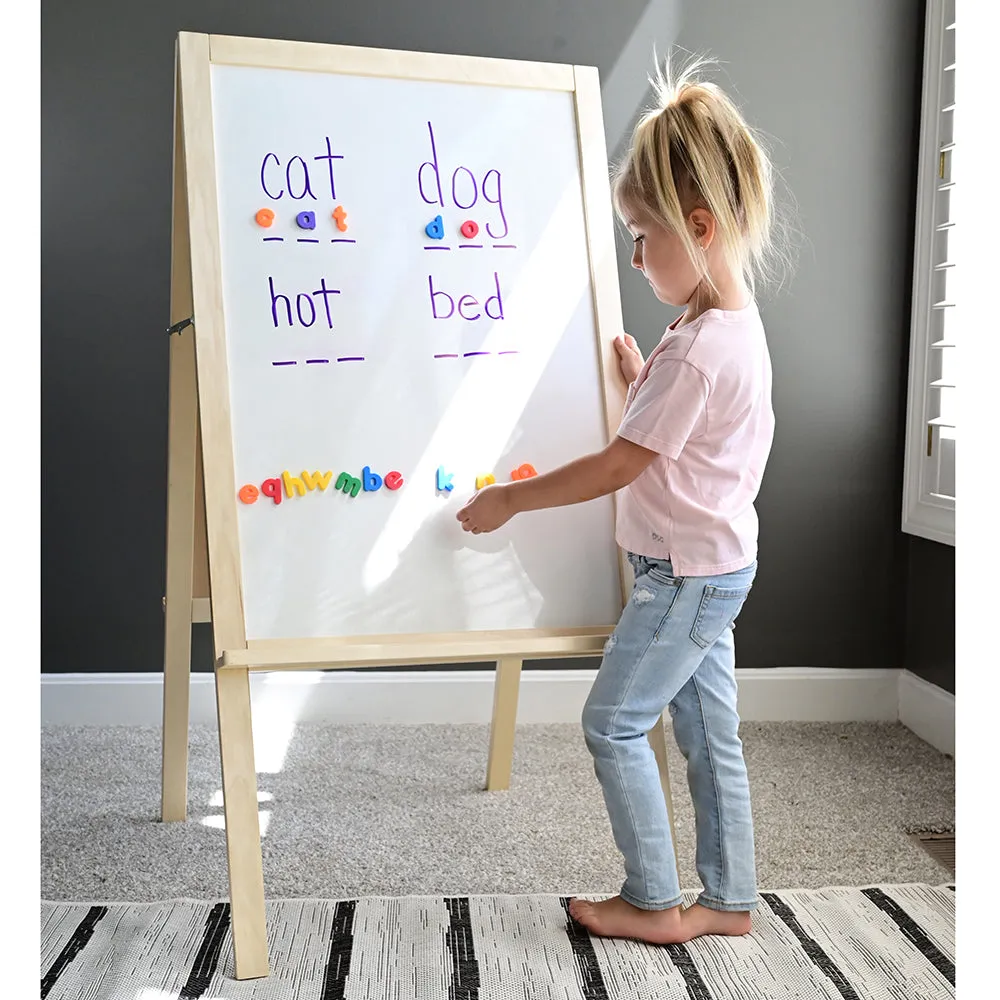 4-in-1 Wooden Easel with Magnetic Write-and-Wipe Board