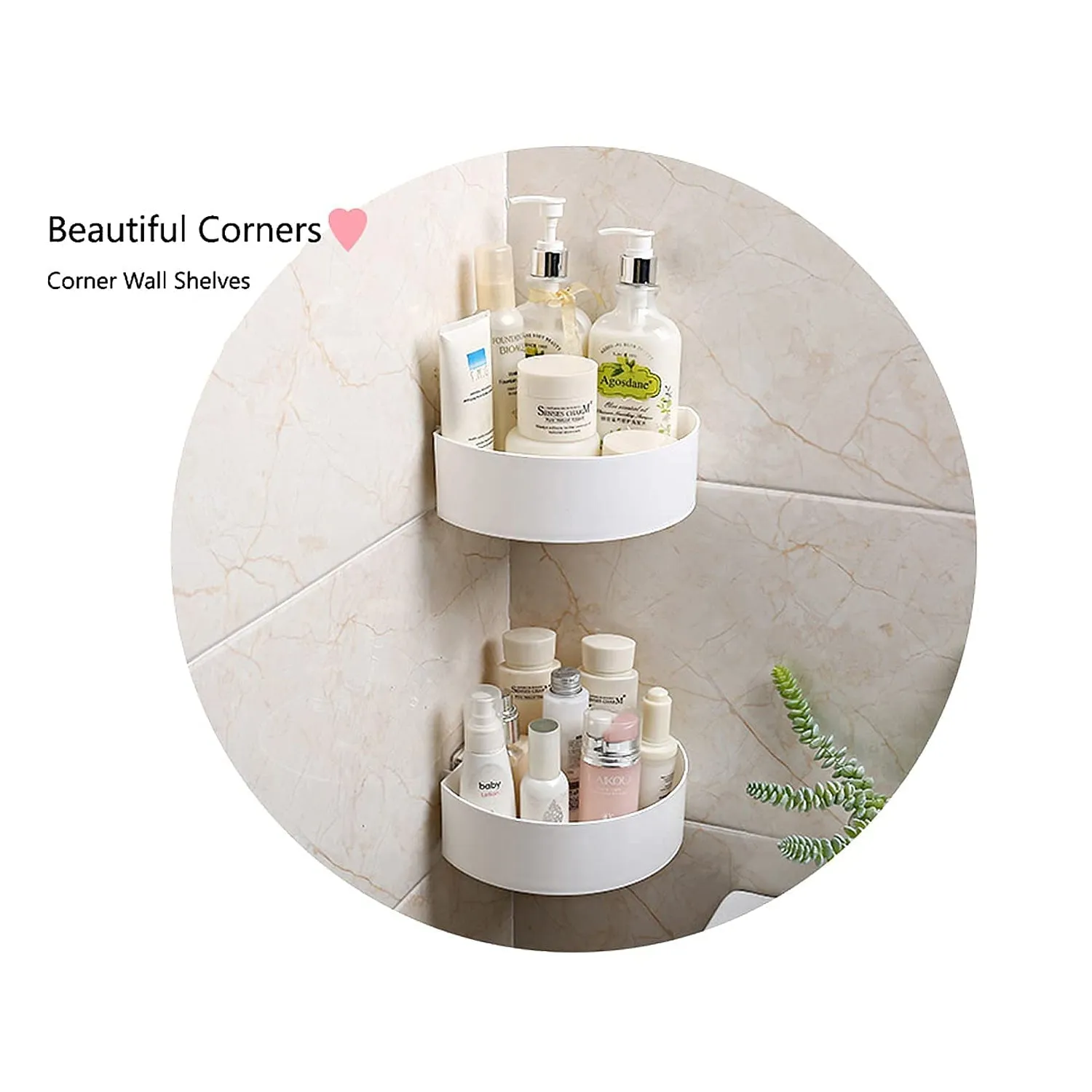 4033 Corner Shelf Bathroom Kitchen Rack Self Adhesive Shower Caddy Plastic Triangle Wall Mount Storage Basket