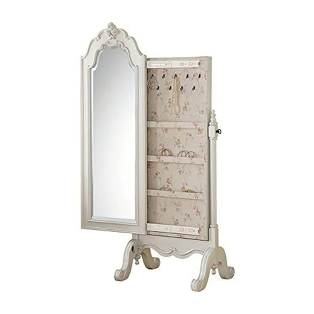 65" Mirrored Wooden Jewelry Armoire, White By ACME