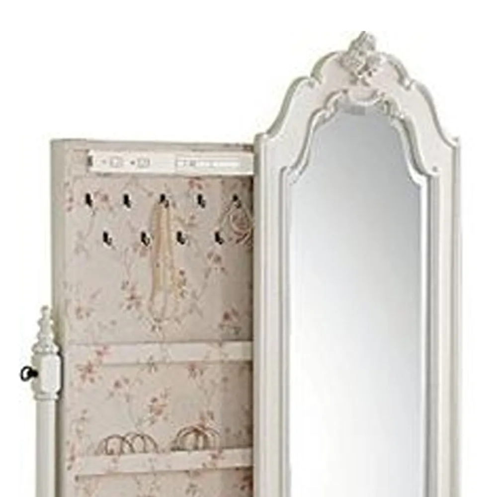 65" Mirrored Wooden Jewelry Armoire, White By ACME