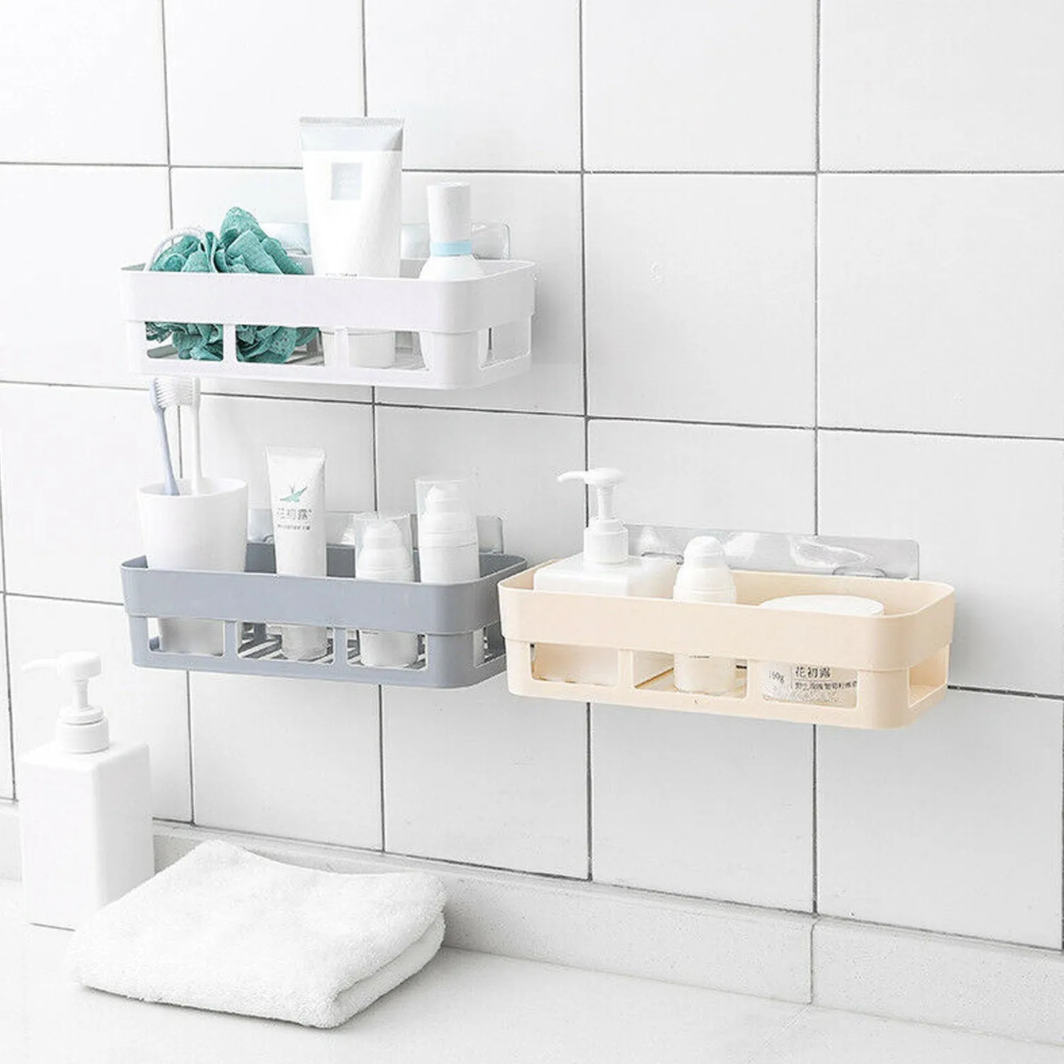 ABS Plastic Shower Corner Caddy Basket Shelf Rack with Wall Mounted Suction Cup for Bathroom Kitchen