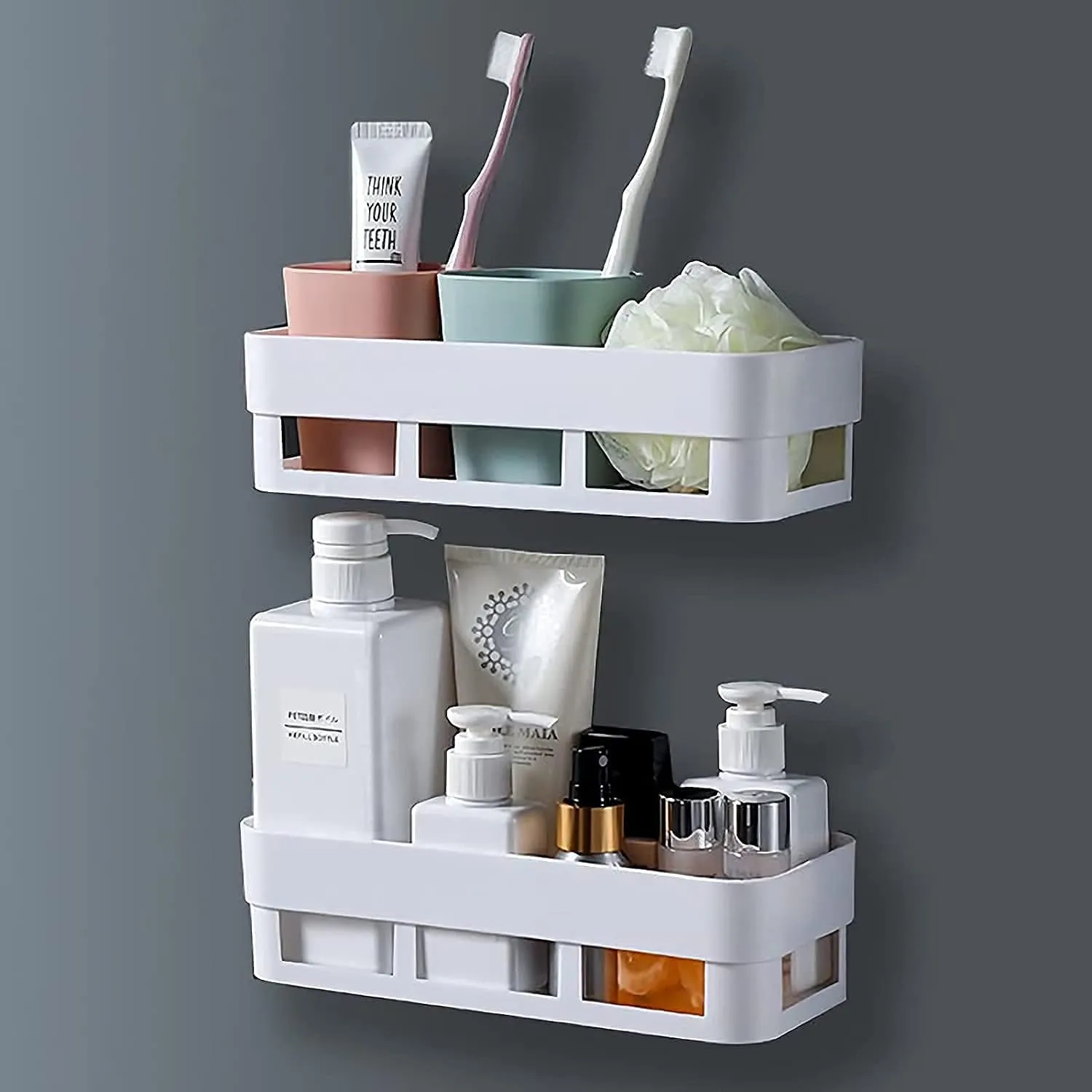 ABS Plastic Shower Corner Caddy Basket Shelf Rack with Wall Mounted Suction Cup for Bathroom Kitchen