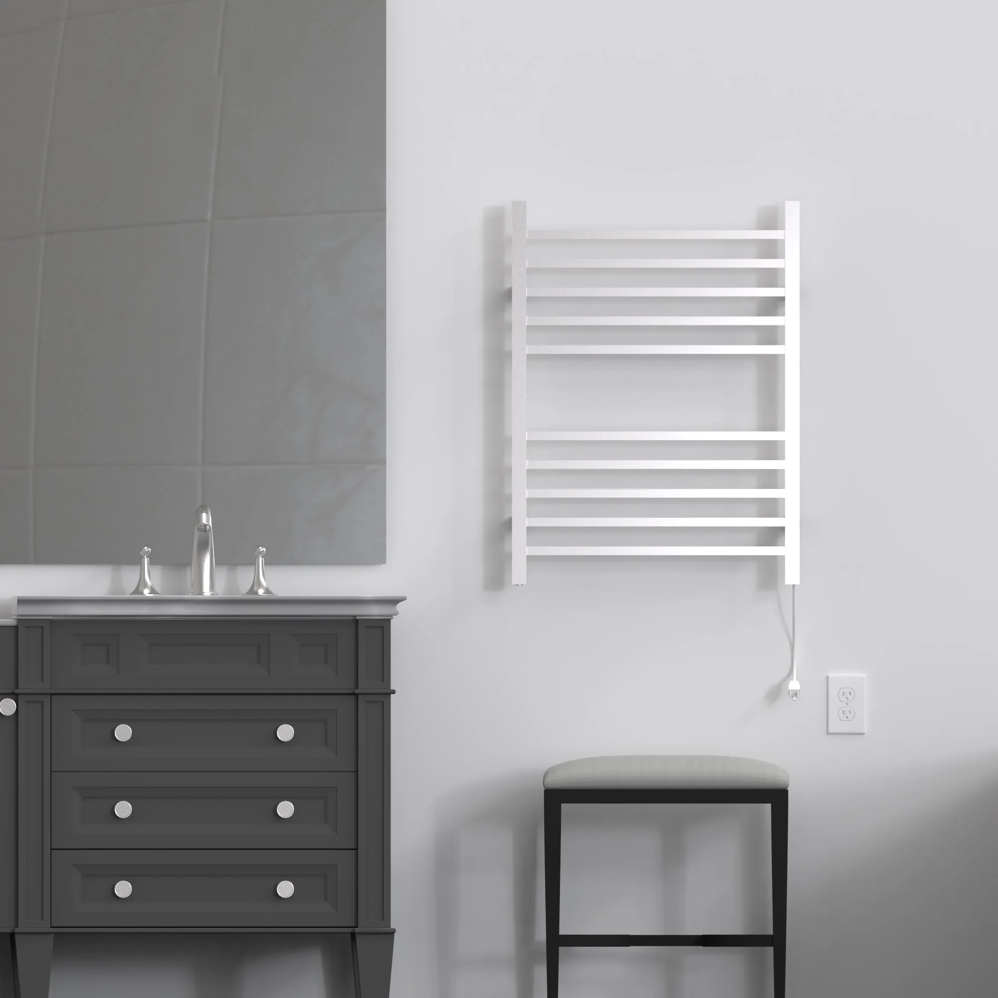 Amba Radiant Square Hardwired   Plug-in Combo Heated Towel Rack