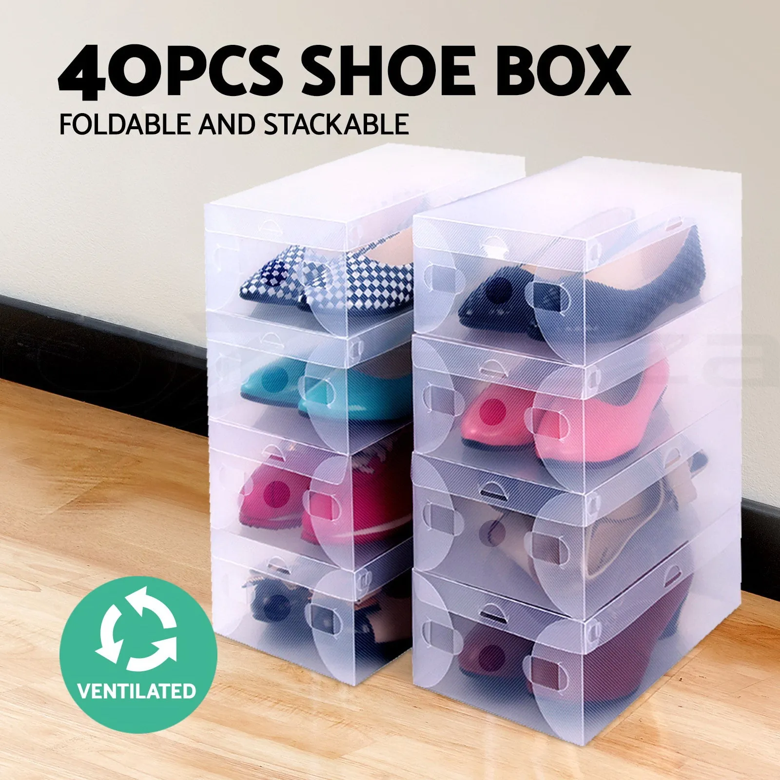 Artiss Set of 40 Clear Shoe Box Transparent Foldable Shoe Storage Stackable Case