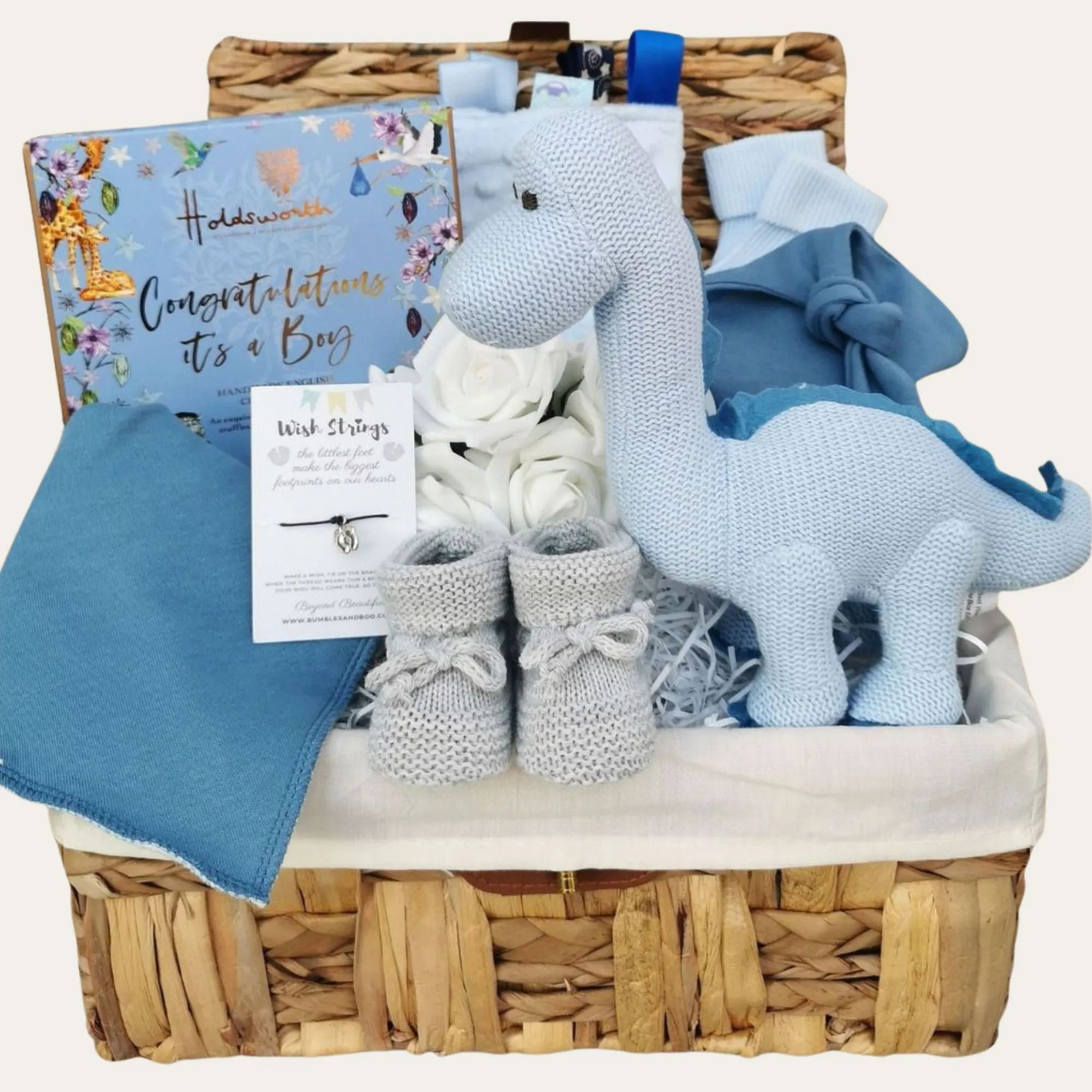 Baby Boy Gifts Basket Organic Dizzy Dinosaur & Chocolates