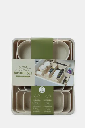 Beige Plastic Storage Basket Set (10 Piece)