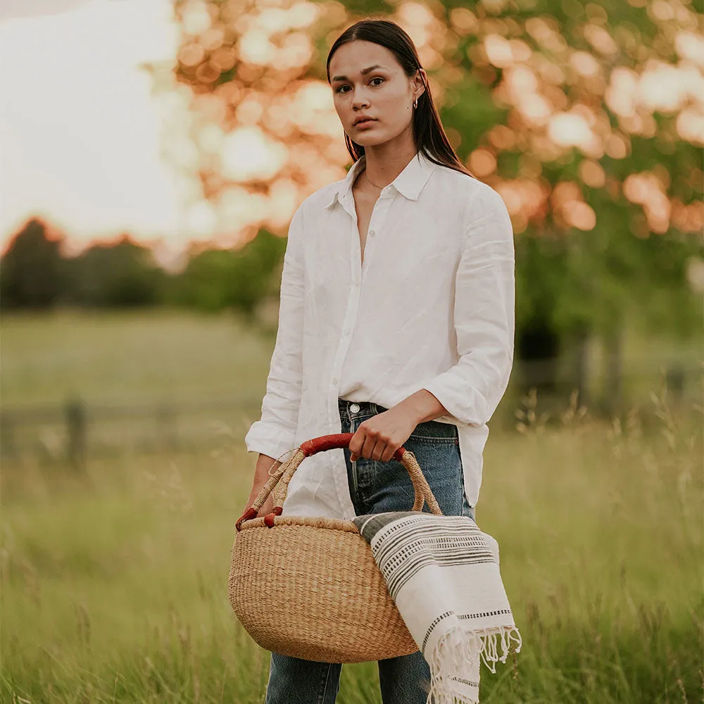 Bolga Basket - Brown Leather Handle