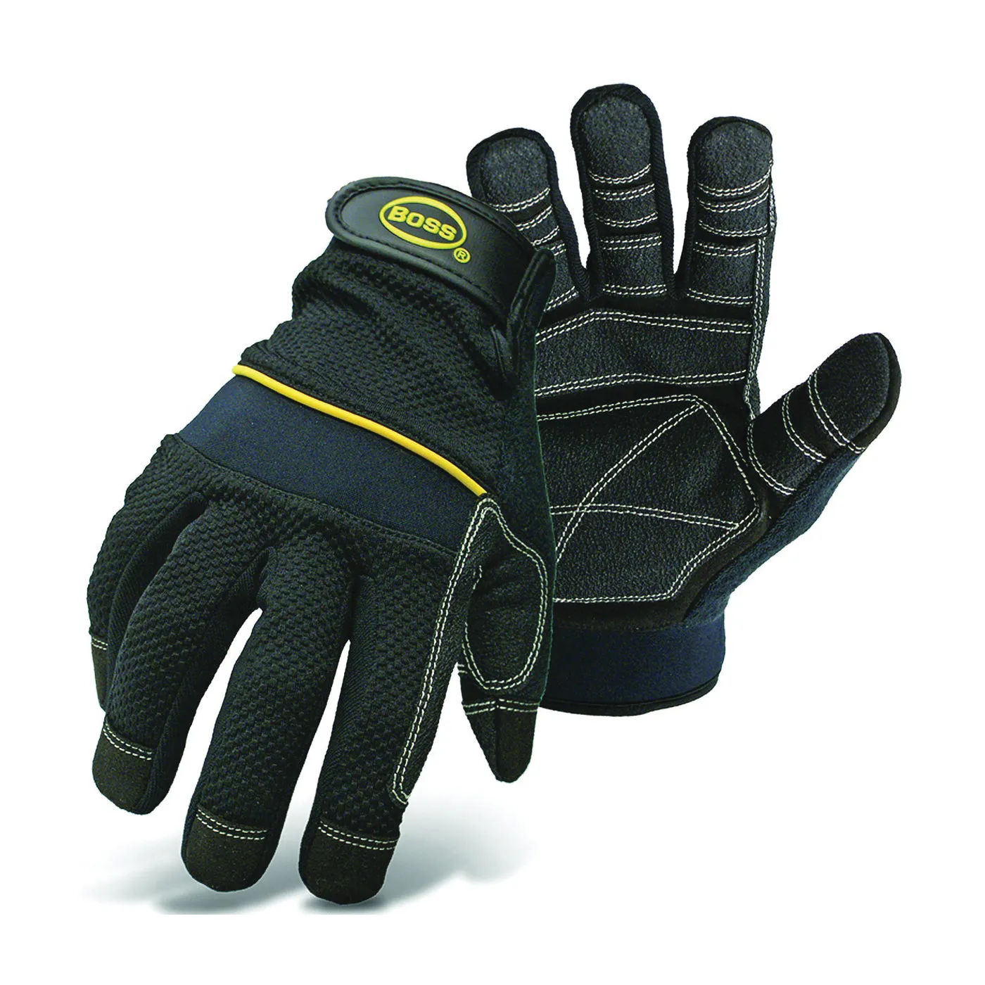 BOSS 5202L Multi-Purpose Utility Gloves, L, Wing Thumb, Wrist Strap Cuff, PVC/Synthetic Leather