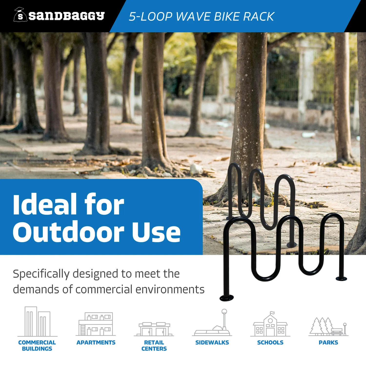 Commercial 5-Loop Wave Bike Rack - 7 Bike Capacity