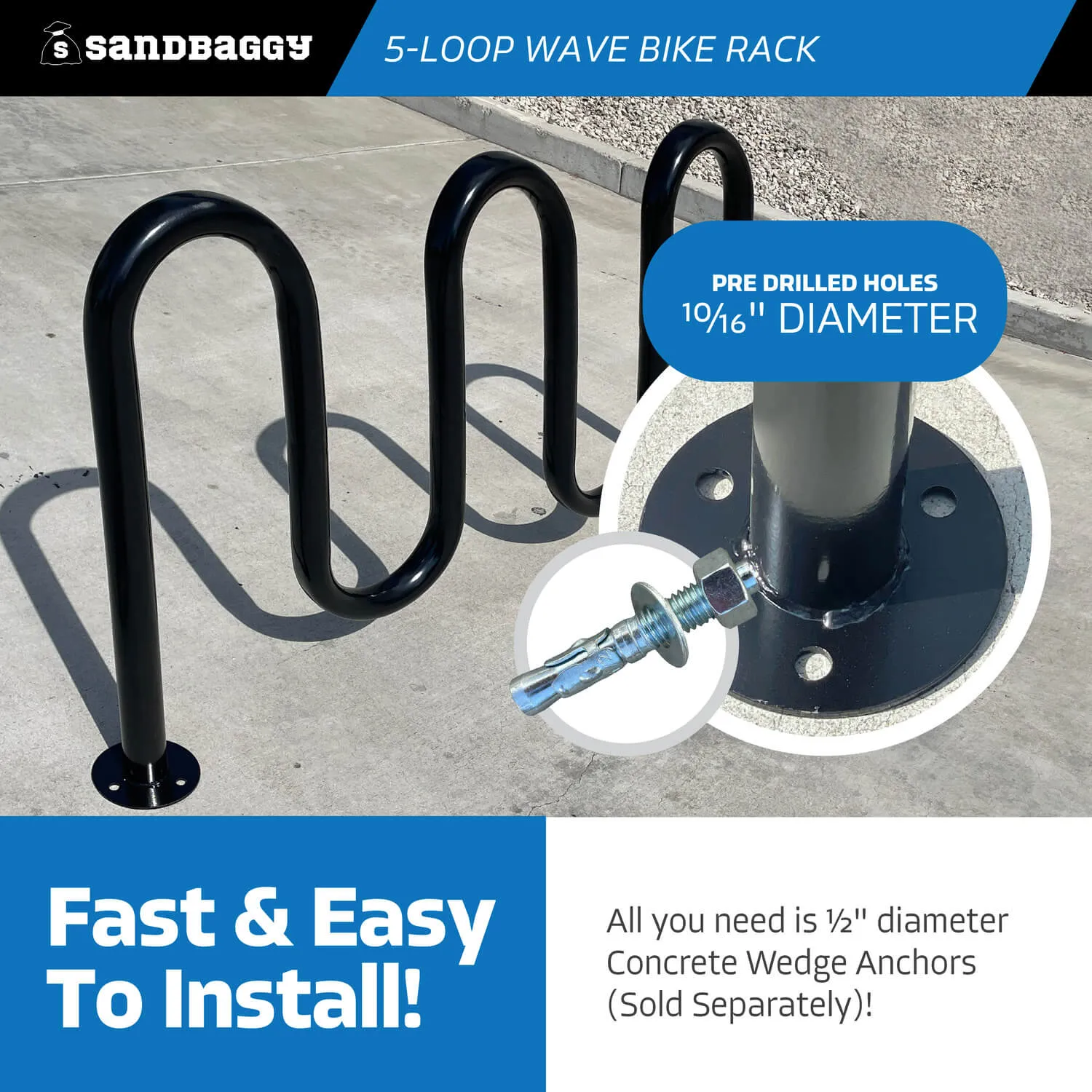 Commercial 5-Loop Wave Bike Rack - 7 Bike Capacity