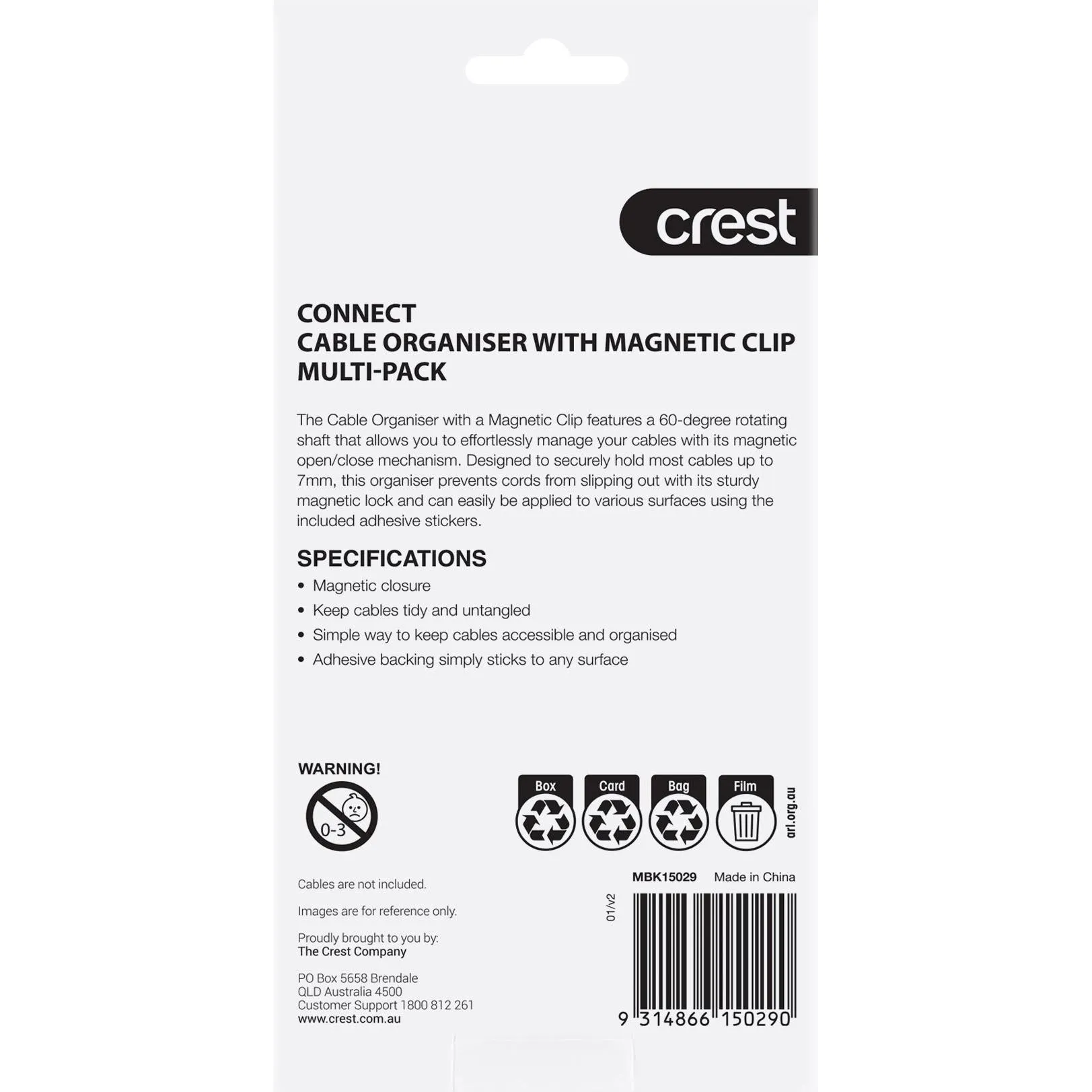 Crest Magnetic Cable Holders 6 Pack (Black)