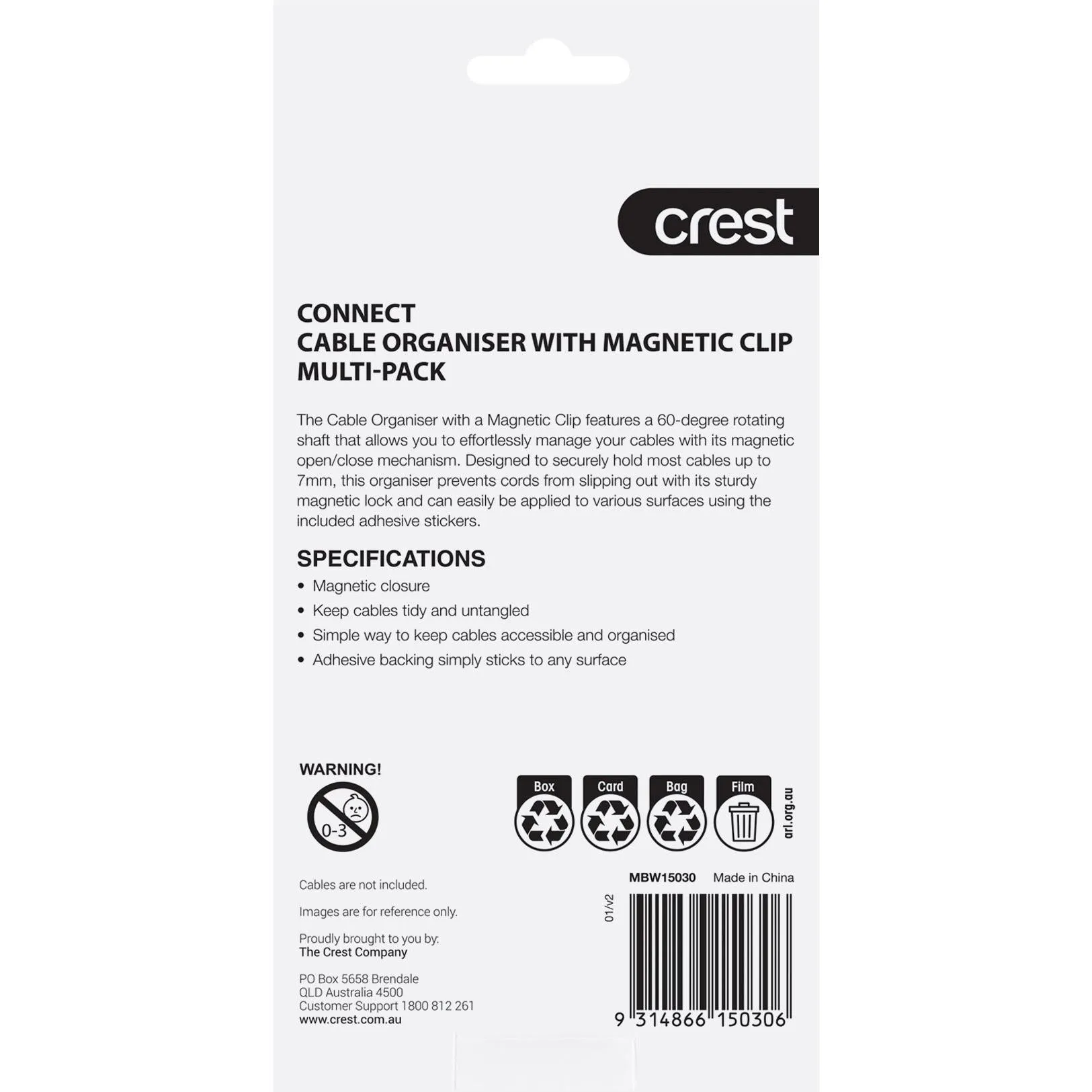 Crest Magnetic Cable Holders 6 Pack (White)