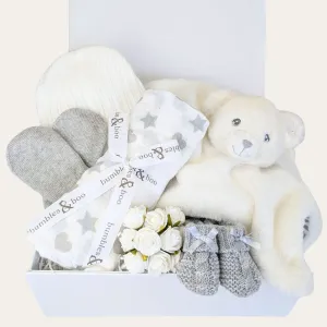 Delightful White & Grey Hamper, Little Bear Necessities Gift Box