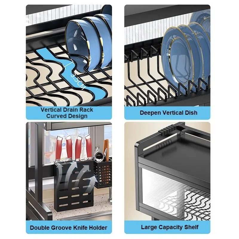 Dish Drying Rack Holder Drain caddy Kitchen Drainer Storage Over Sink Organiser Enclosed Storage