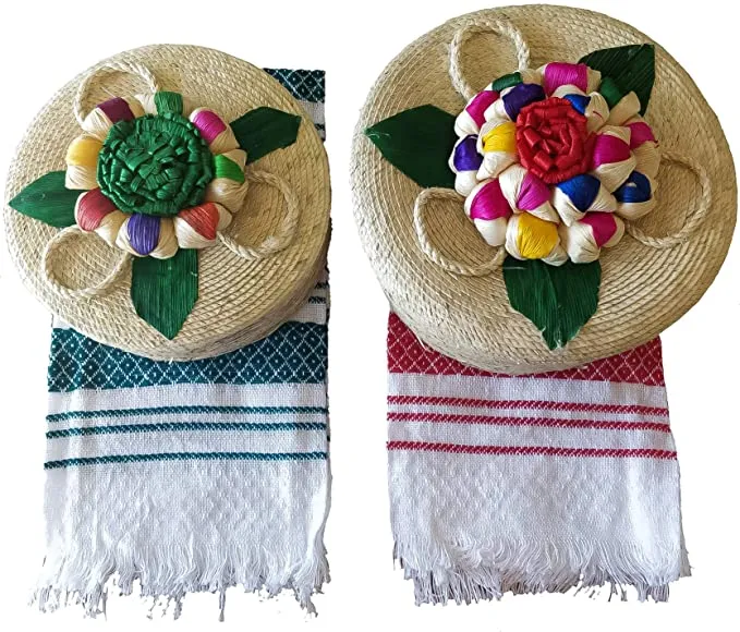 Fiesta Straw Tortilla Basket with Flower 2 pcs | 1ct