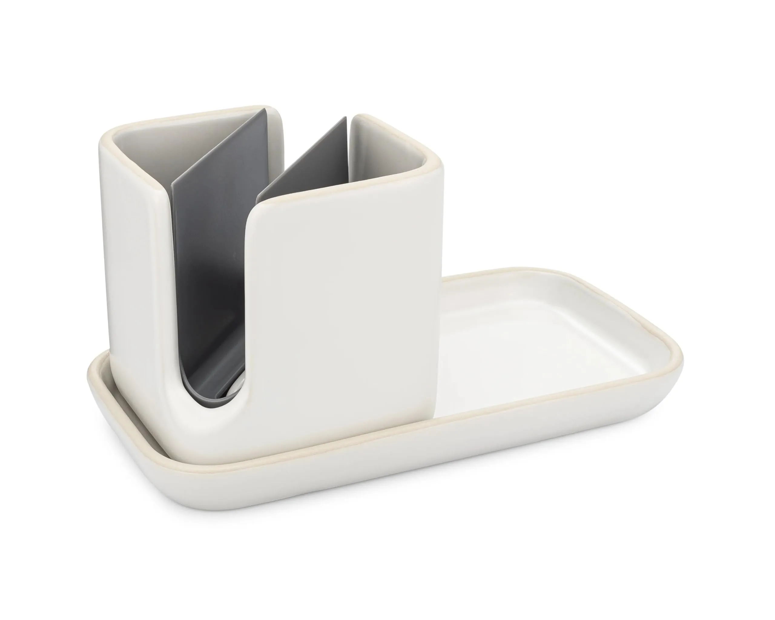 Full Circle Home Stash Ceramic Sink Caddy and Organizer, White/Gray