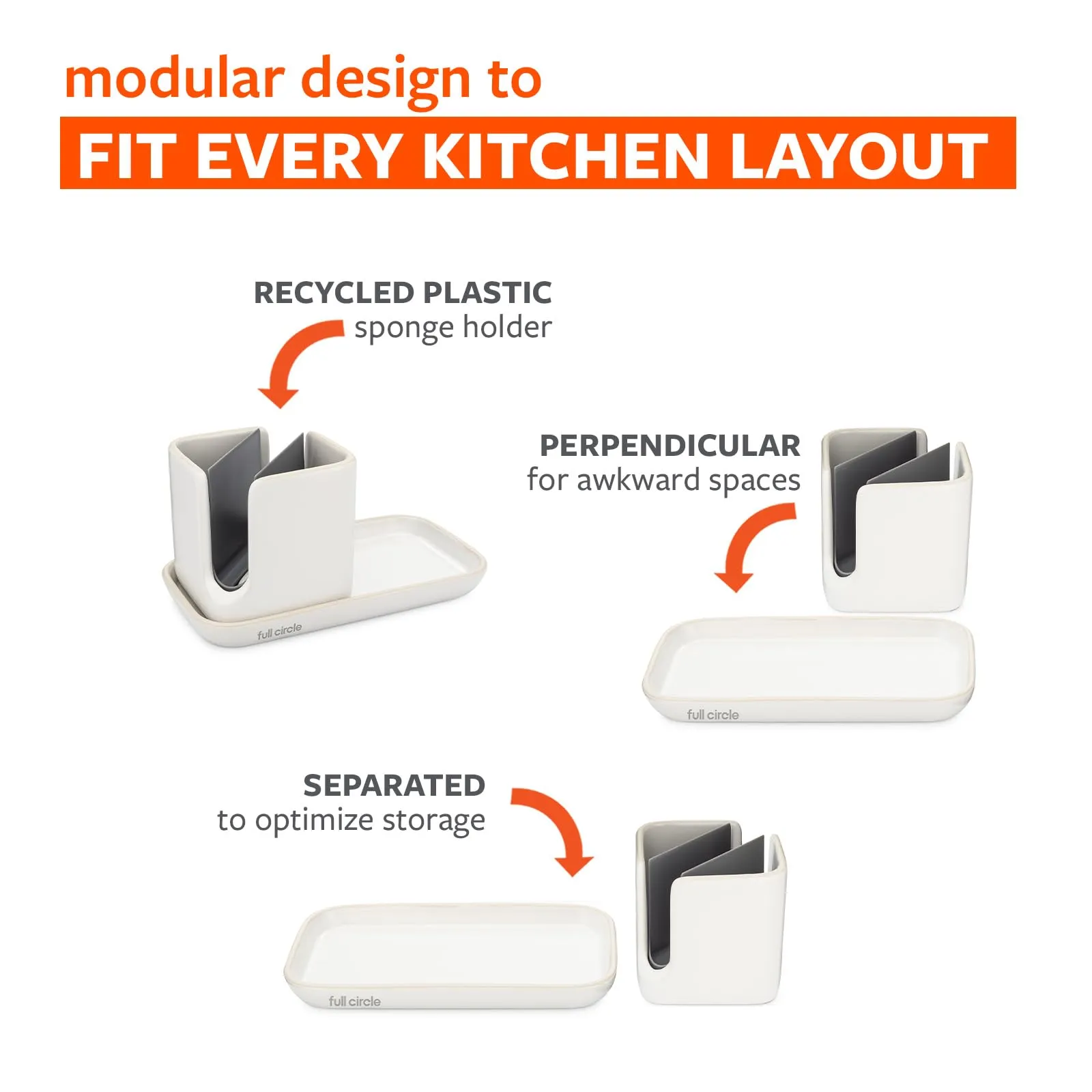 Full Circle Home Stash Ceramic Sink Caddy and Organizer, White/Gray