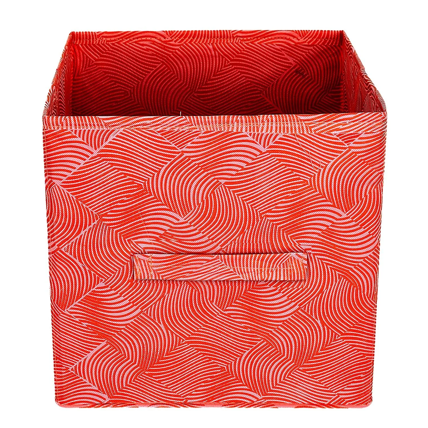 Heart Home Lehariya Printed Non-Woven Foldable Storage Bin/Cube/Organizer For Toys, Clothes And Books With Handles- Pack of 3 (Orange) -HS43HEARTH26234