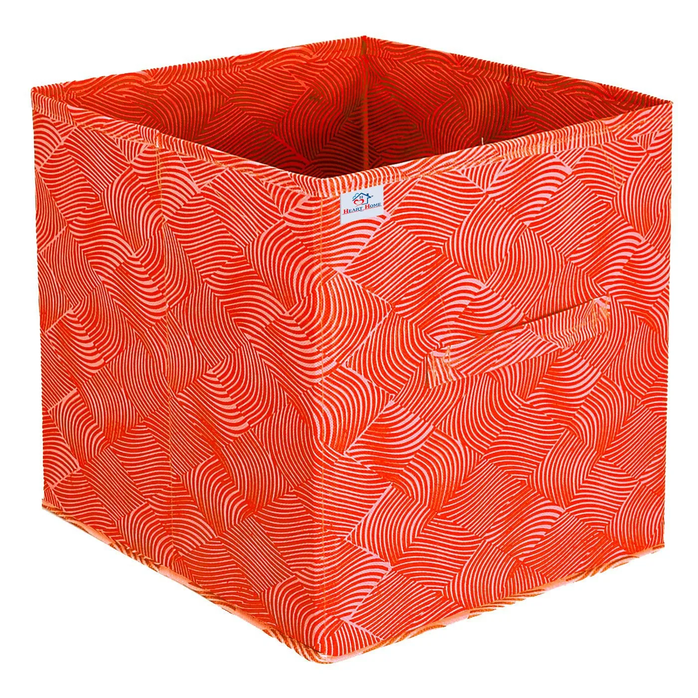 Heart Home Lehariya Printed Non-Woven Foldable Storage Bin/Cube/Organizer For Toys, Clothes And Books With Handles- Pack of 3 (Orange) -HS43HEARTH26234