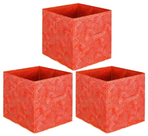 Heart Home Lehariya Printed Non-Woven Foldable Storage Bin/Cube/Organizer For Toys, Clothes And Books With Handles- Pack of 3 (Orange) -HS43HEARTH26234