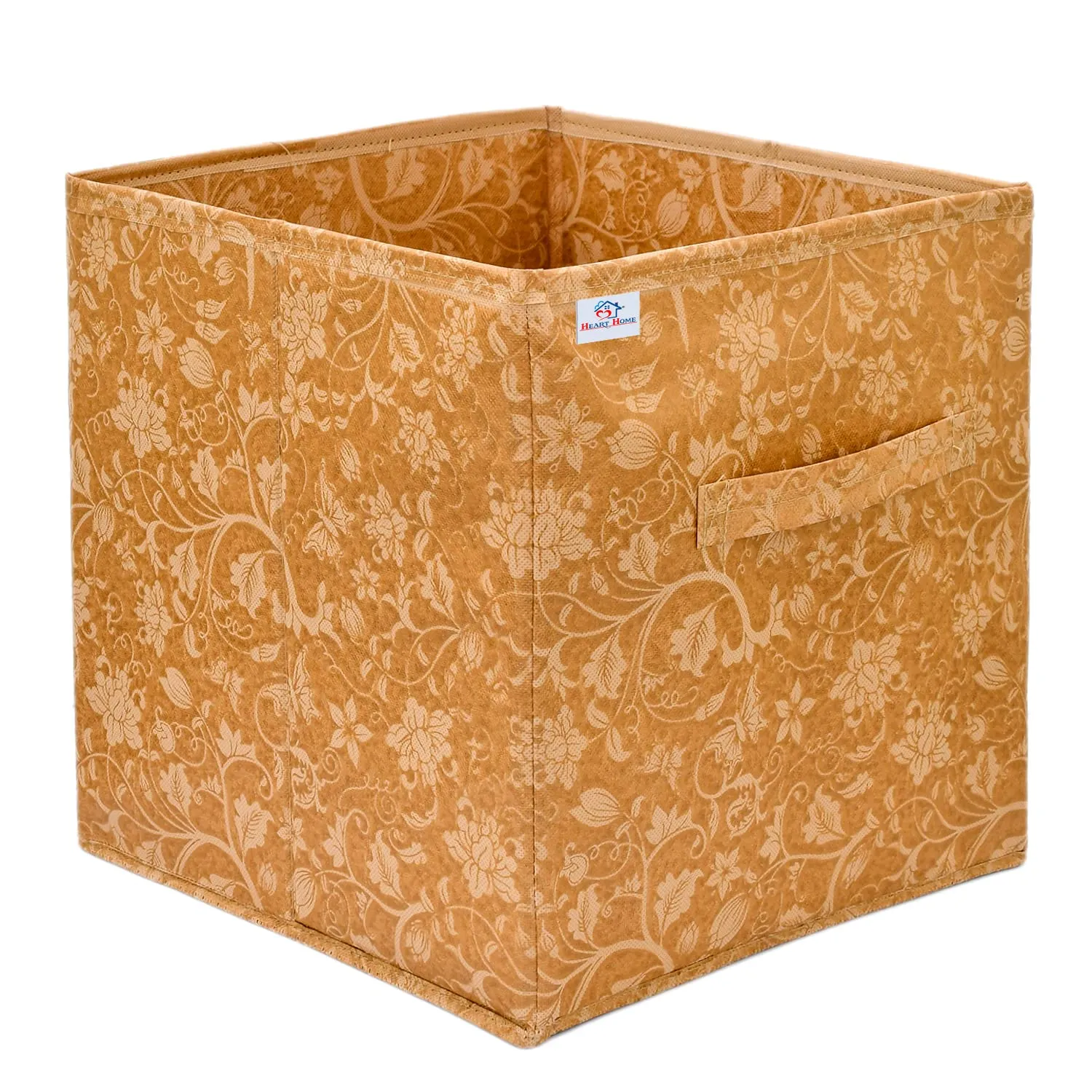 Heart Home Metallic Flower Printed Multipurposes Storage Box/Organizer With Handles- Pack of 3 (Brown) -HS43HEARTH26255