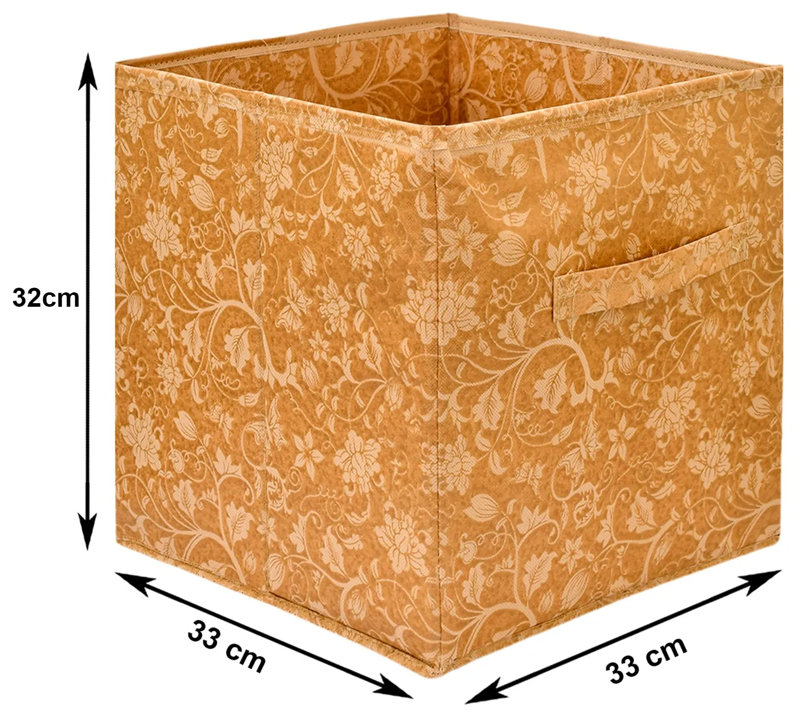 Heart Home Metallic Flower Printed Multipurposes Storage Box/Organizer With Handles- Pack of 3 (Brown) -HS43HEARTH26255