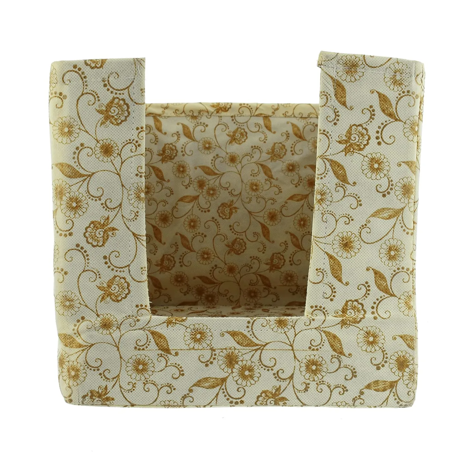 Heart Home Metallic Flower Printed Non-Woven Foldable Shirt Stacker Closet Organizer With Handles- Pack of 6 (Cream)-HS43HEARTH26454