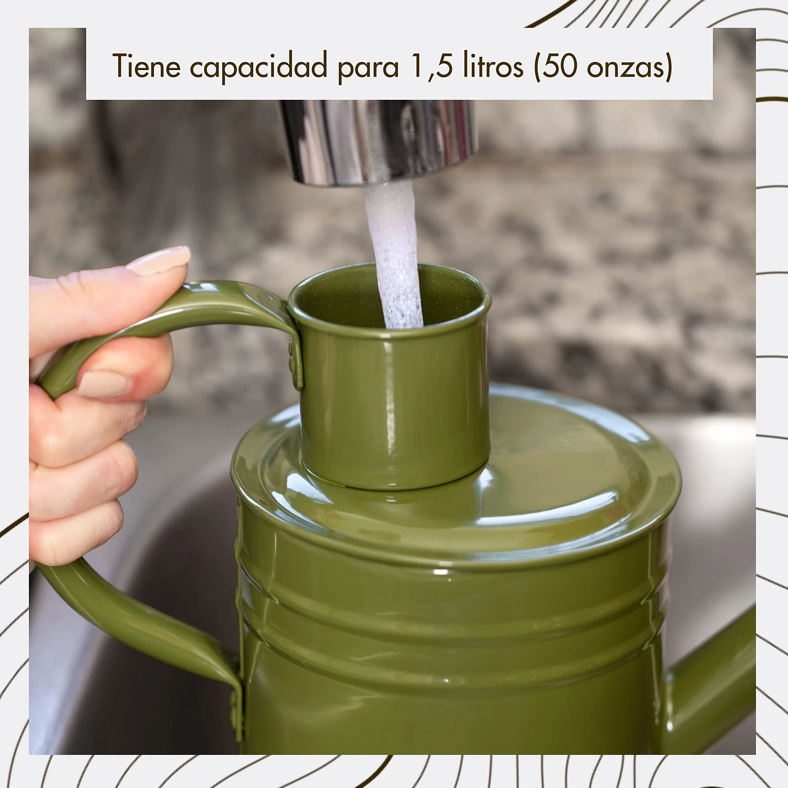 Homarden 34 oz. Green Watering Can - Metal Watering Can with Long Spout for Decoration