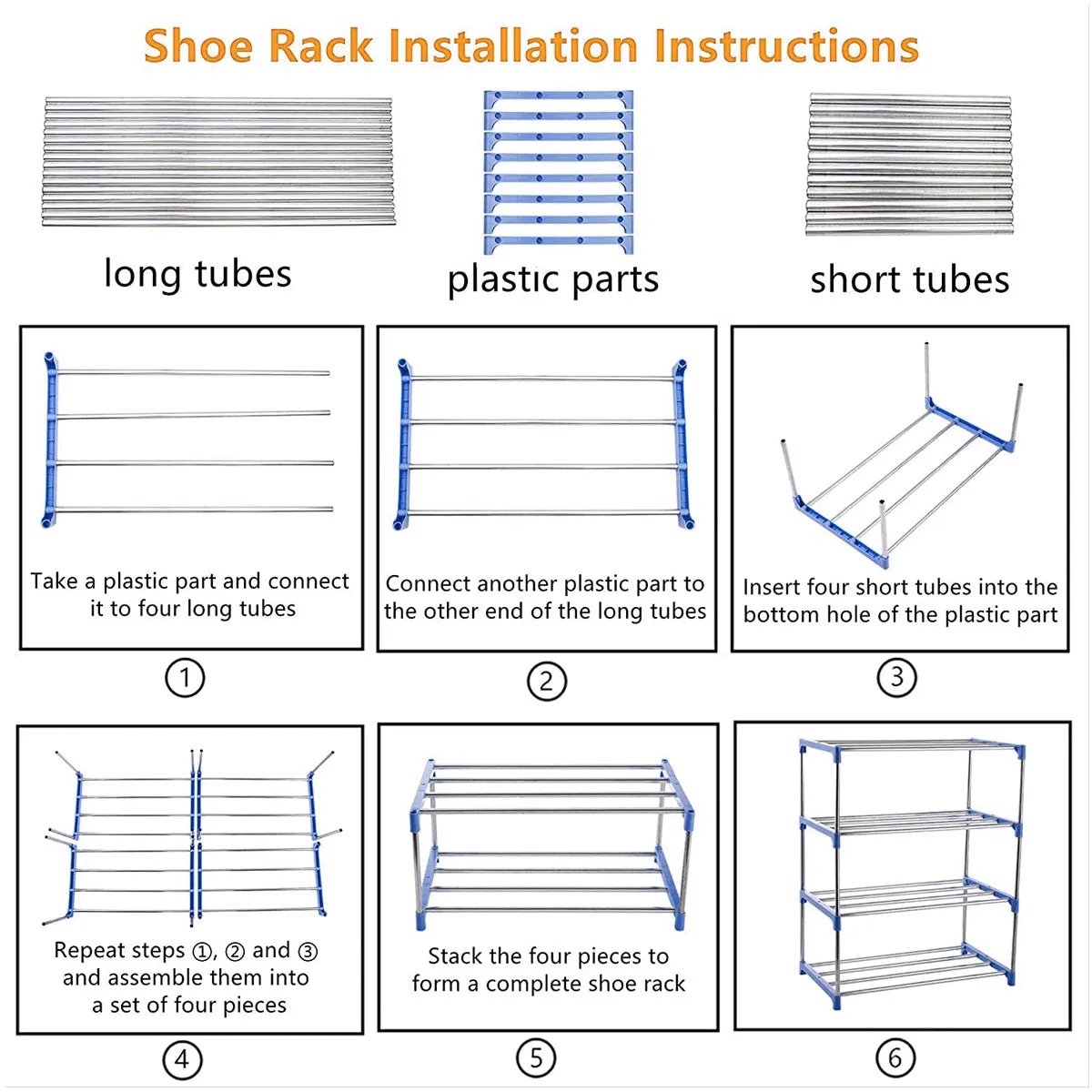 Kawachi 12 Pairs 4-Layer Stainless Steel and Plastic Shoe Stand Multipurpose Book Shelf Toys Storage Rack for Home Office KW50-Blue