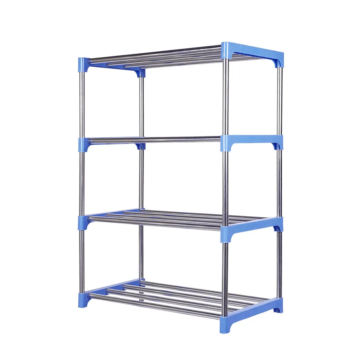 Kawachi 12 Pairs 4-Layer Stainless Steel and Plastic Shoe Stand Multipurpose Book Shelf Toys Storage Rack for Home Office KW50-Blue