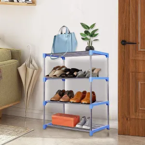 Kawachi 12 Pairs 4-Layer Stainless Steel and Plastic Shoe Stand Multipurpose Book Shelf Toys Storage Rack for Home Office KW50-Blue