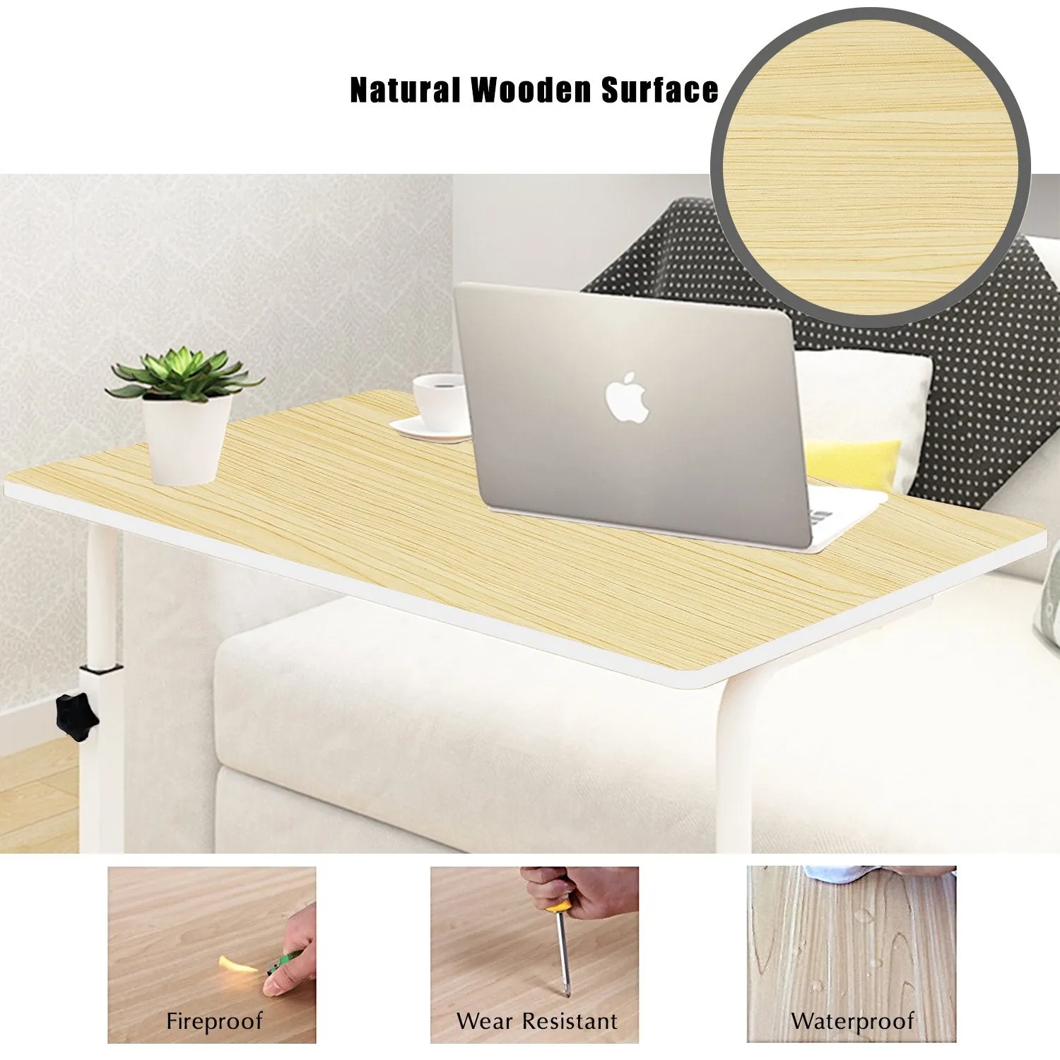 Kawachi Portable Height Adjustable Bedside Patient Tray Overbed Laptop Study Table KW10-Beige