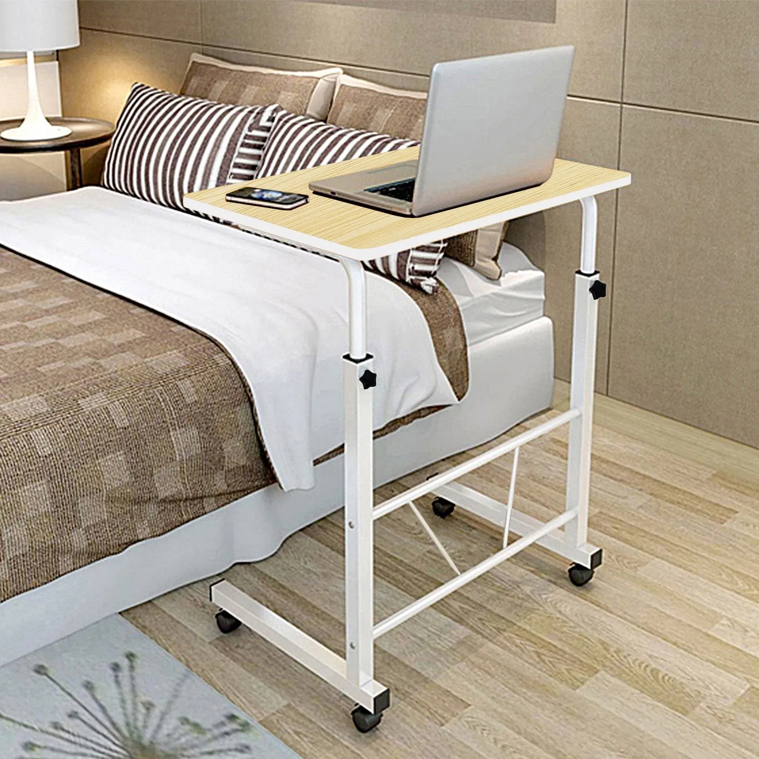 Kawachi Portable Height Adjustable Bedside Patient Tray Overbed Laptop Study Table KW10-Beige