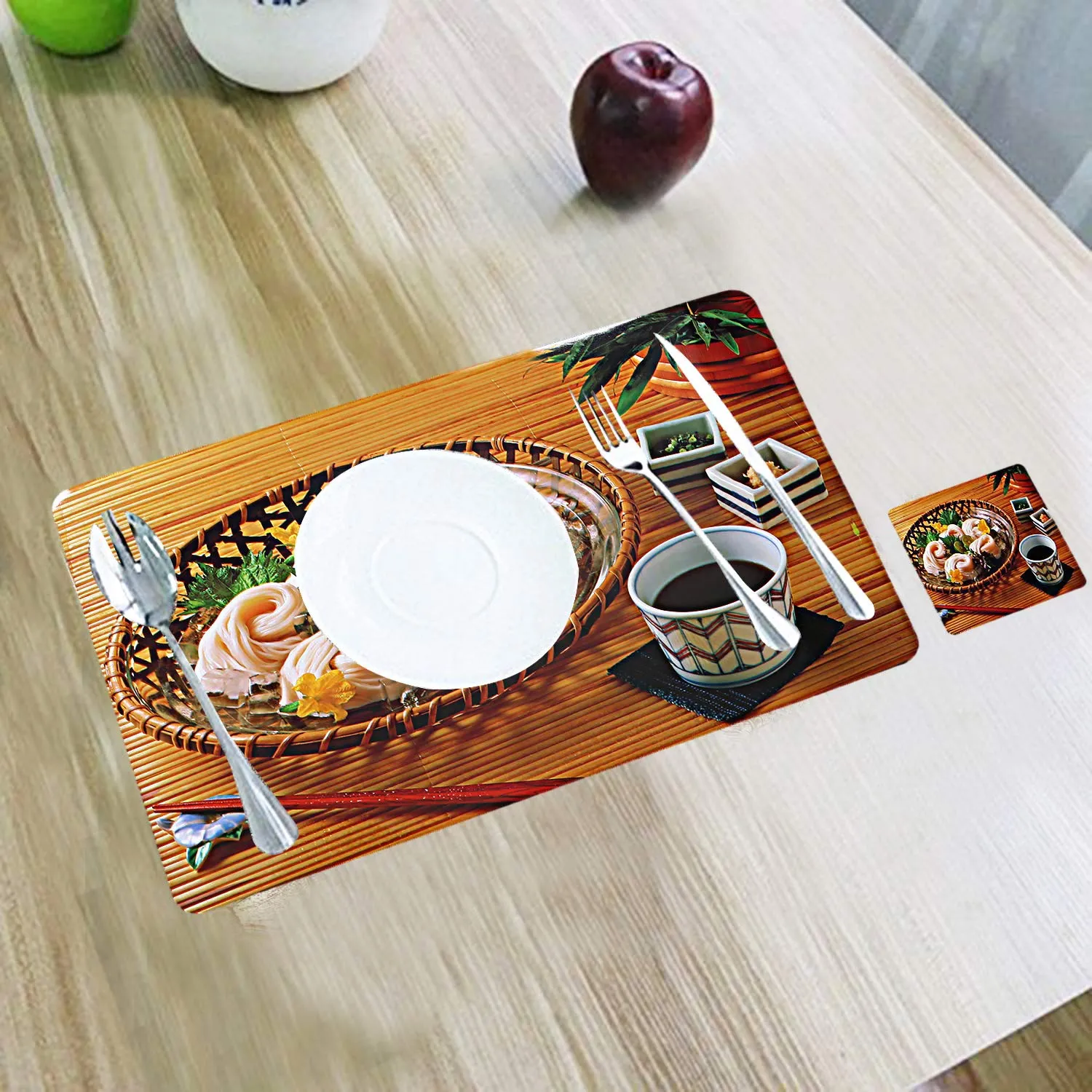 Kuber Industries Basket Design PVC Dining Table Placemat Set with Tea Coasters (CTKTC032193, Brown) - 6 Pieces