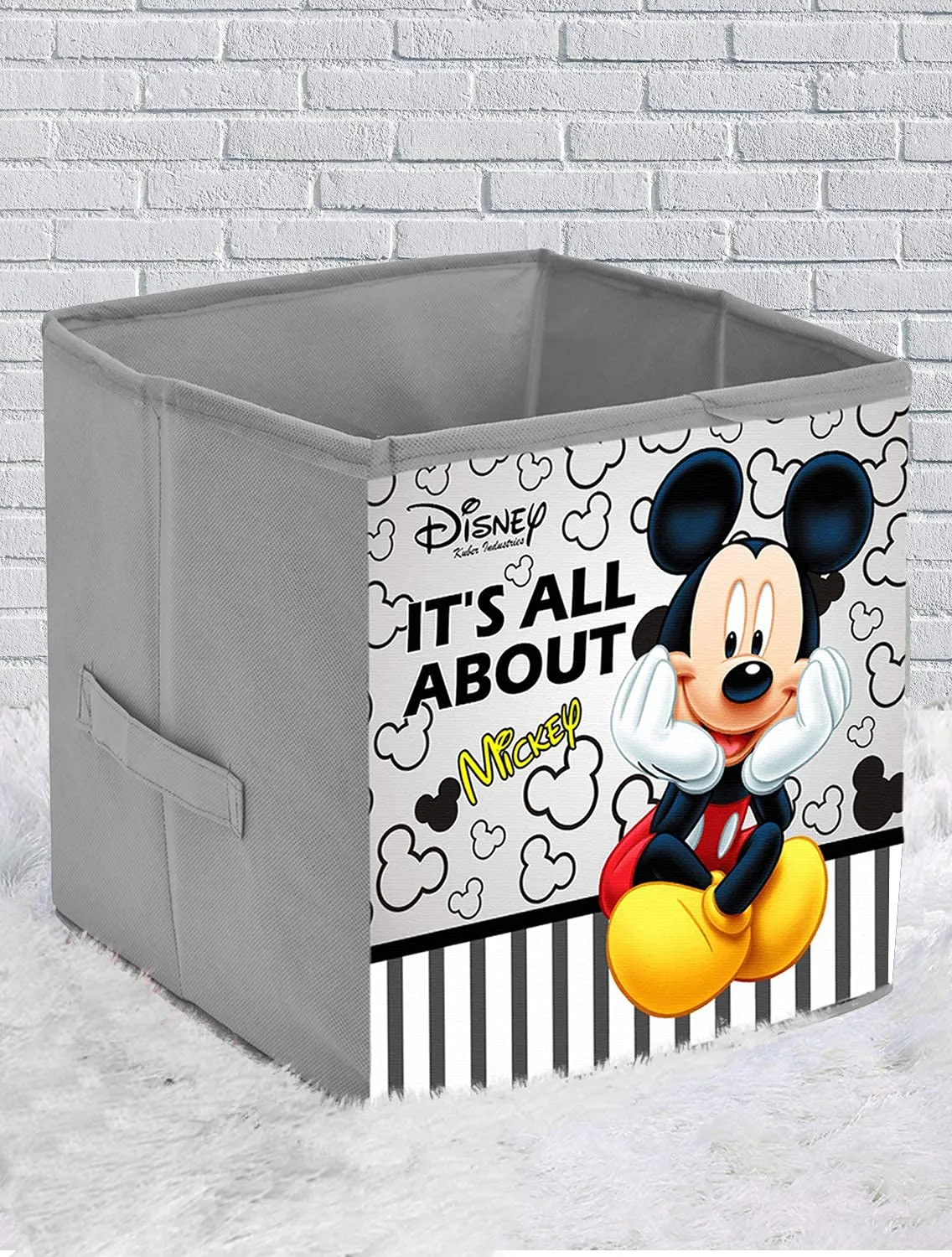 Kuber Industries Disney Mickey Printed Multipurposes Storage Box/Organizer With Handles- Pack of 2 (Grey) -HS43KUBMART26273