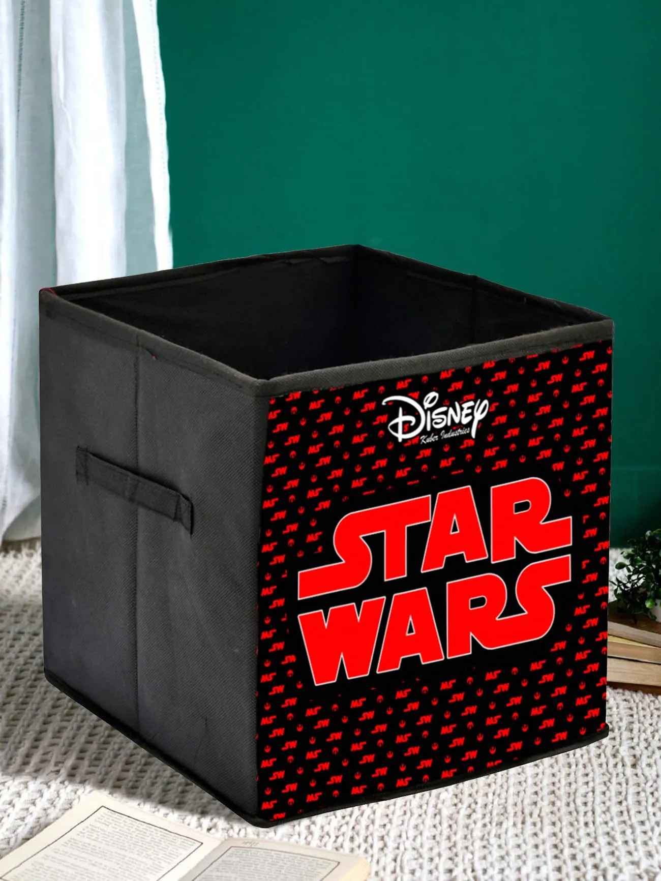 Kuber Industries Disney Star War Printed Non-Woven Foldable Storage Bin/Cube/Organizer For Toys, Clothes And Books With Handles- Pack of 2 (Black) -HS43KUBMART26292