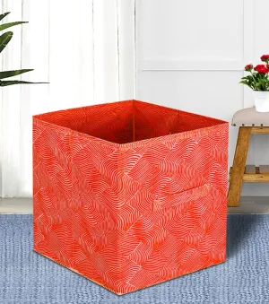 Kuber Industries Lehariya Printed Multipurposes Storage Box/Organizer With Handles (Orange) -HS43KUBMART26231