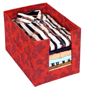 Kuber Industries Metallic Flower Printed Non-Woven Foldable Shirt Stacker Closet Organizer With Handles (Red)-HS43KUBMART26456