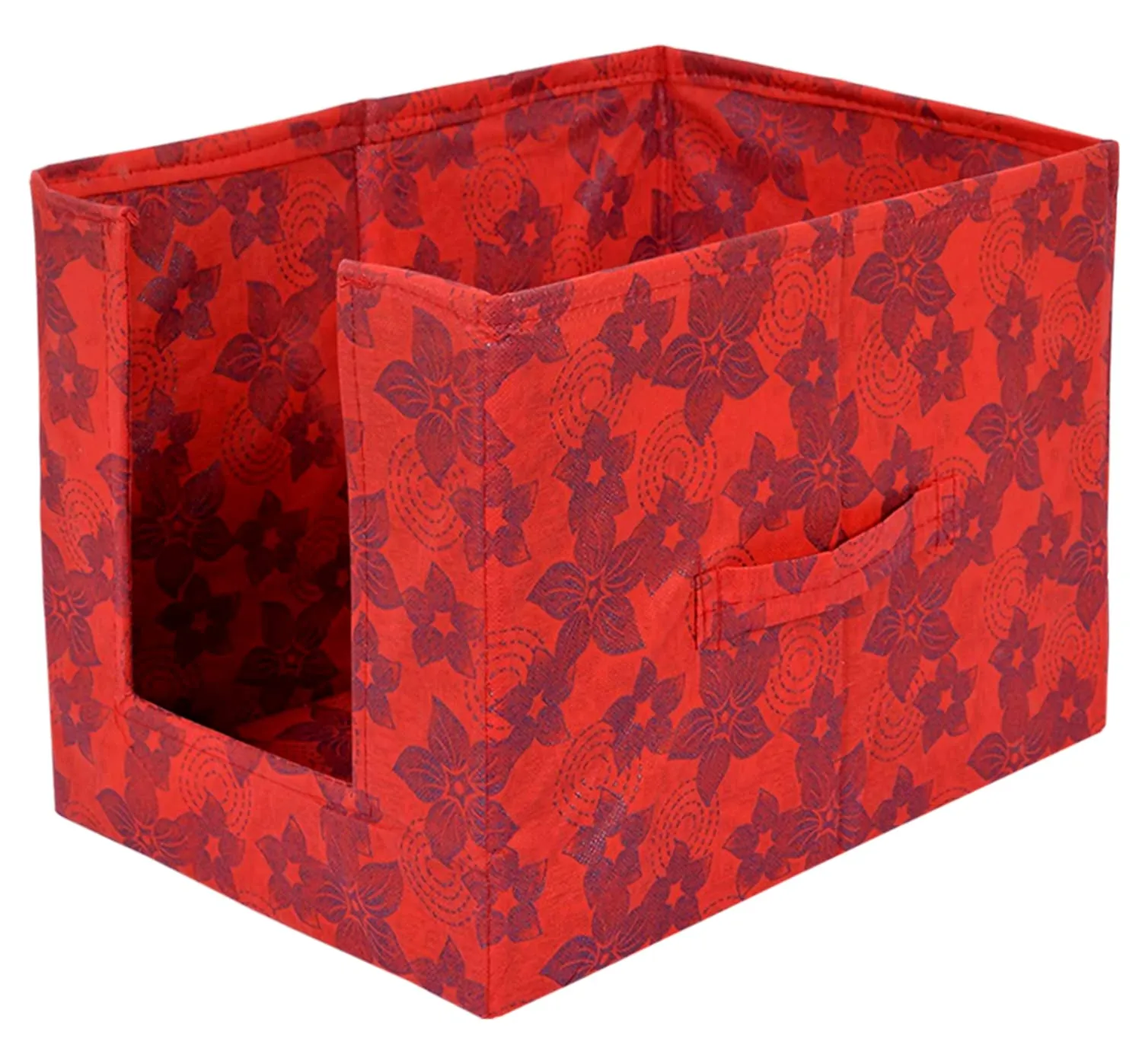 Kuber Industries Metallic Flower Printed Non-Woven Foldable Shirt Stacker Closet Organizer With Handles (Red)-HS43KUBMART26456