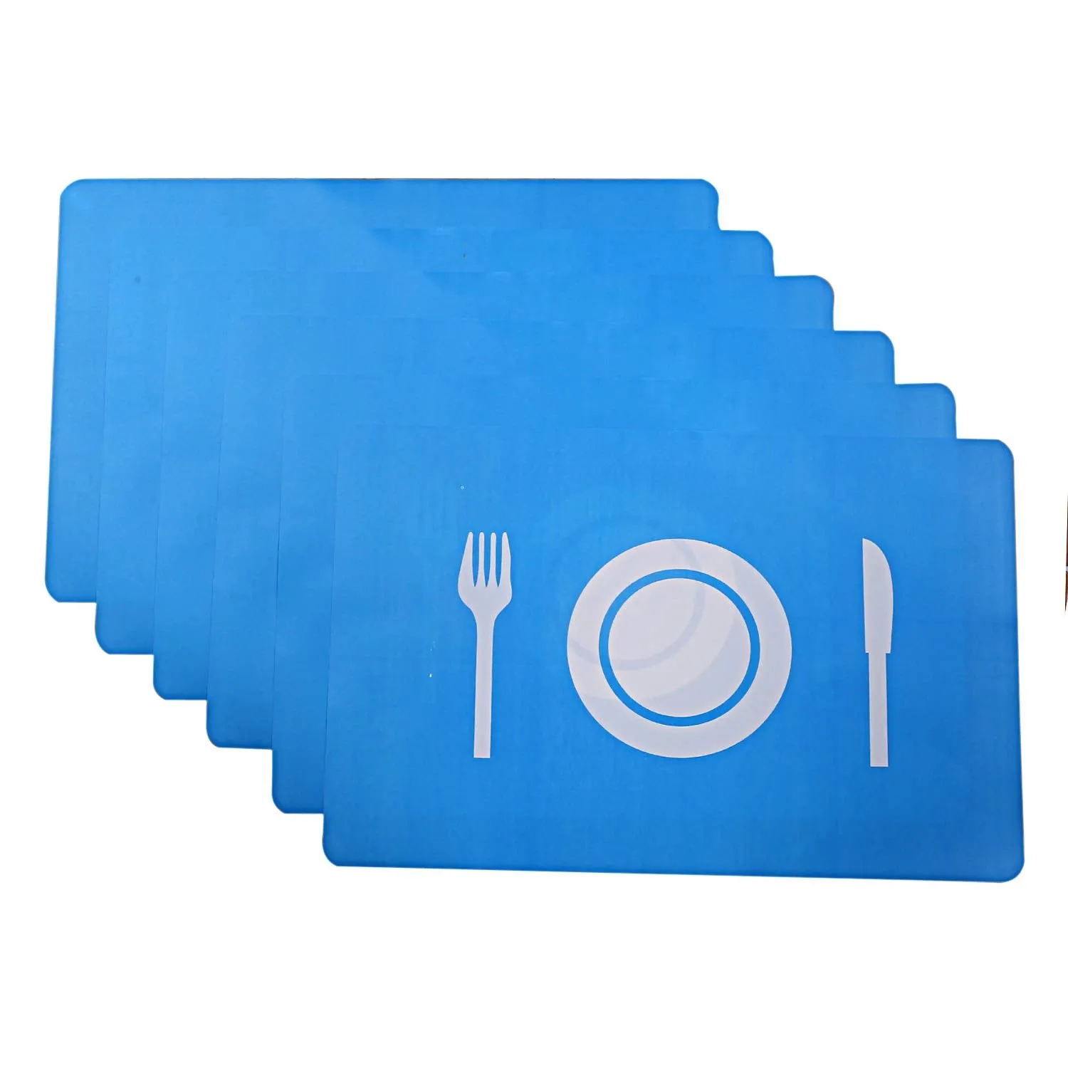 Kuber Industries Plate Design PVC 6 Pieces Dining Table Placemat Set (Sky Blue)-CTKTC029877