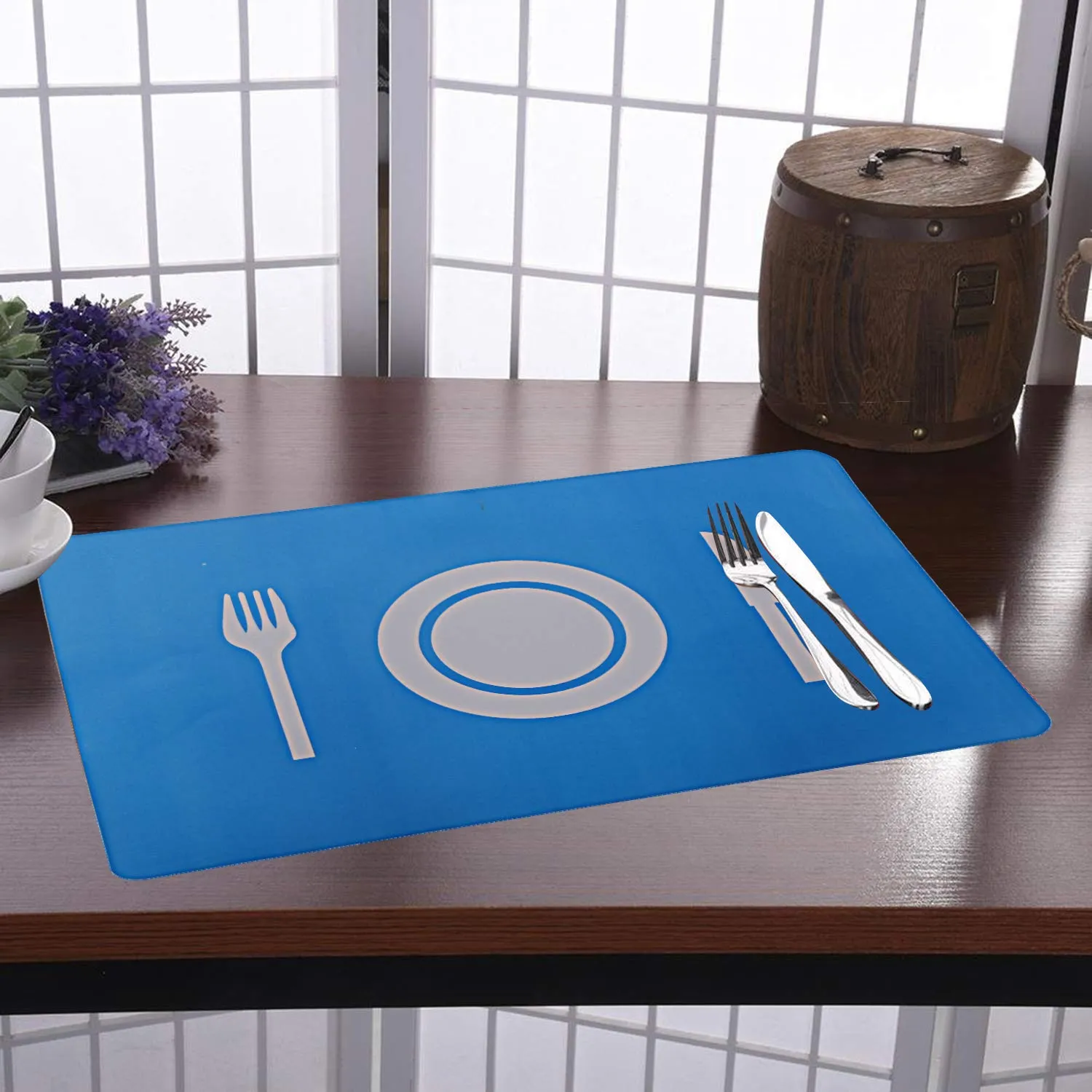 Kuber Industries Plate Design PVC 6 Pieces Dining Table Placemat Set (Sky Blue)-CTKTC029877