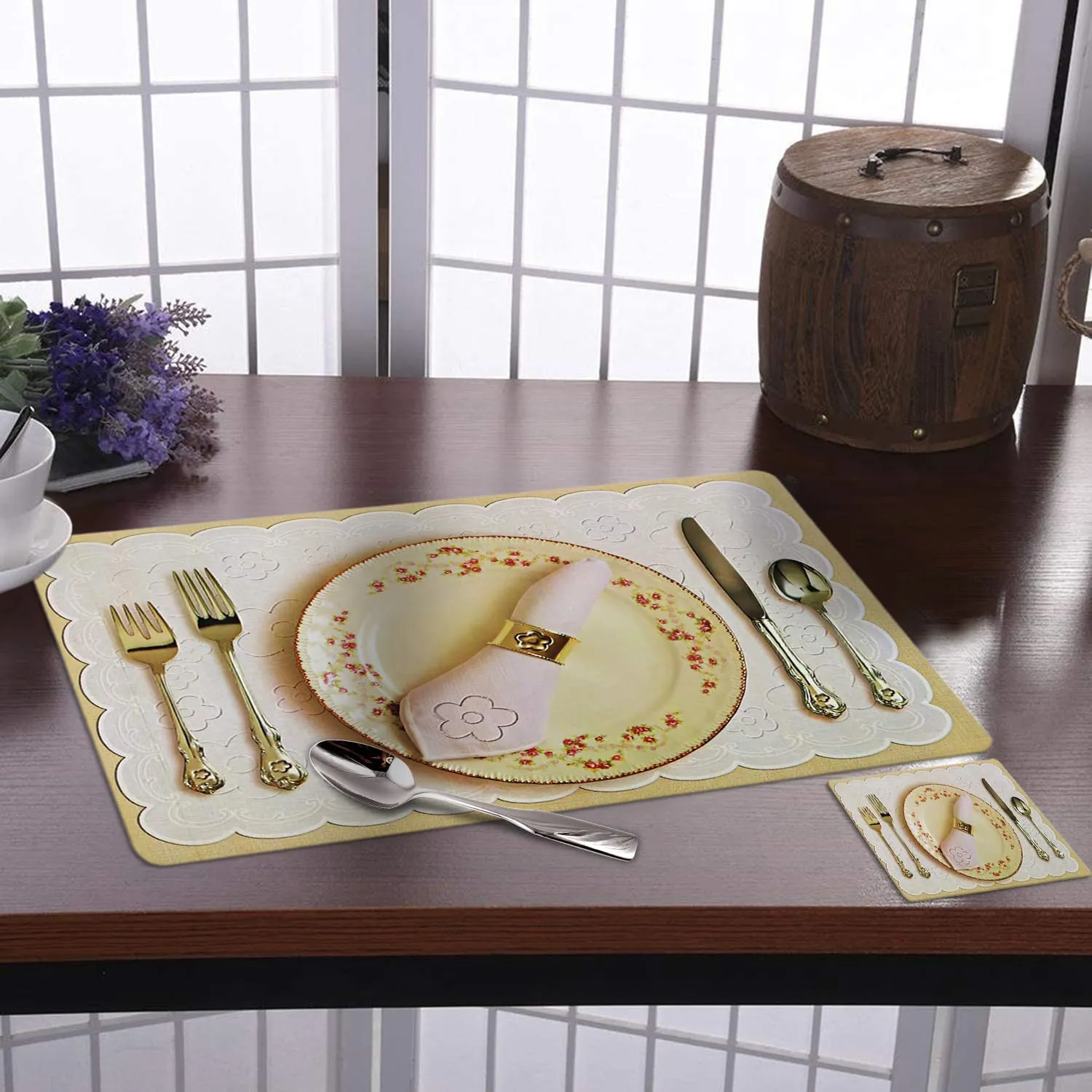 Kuber Industries PVC 6 Pieces Dining Table Placemats with 6 Pieces Tea Coaster (Multi) -CTKTC7036