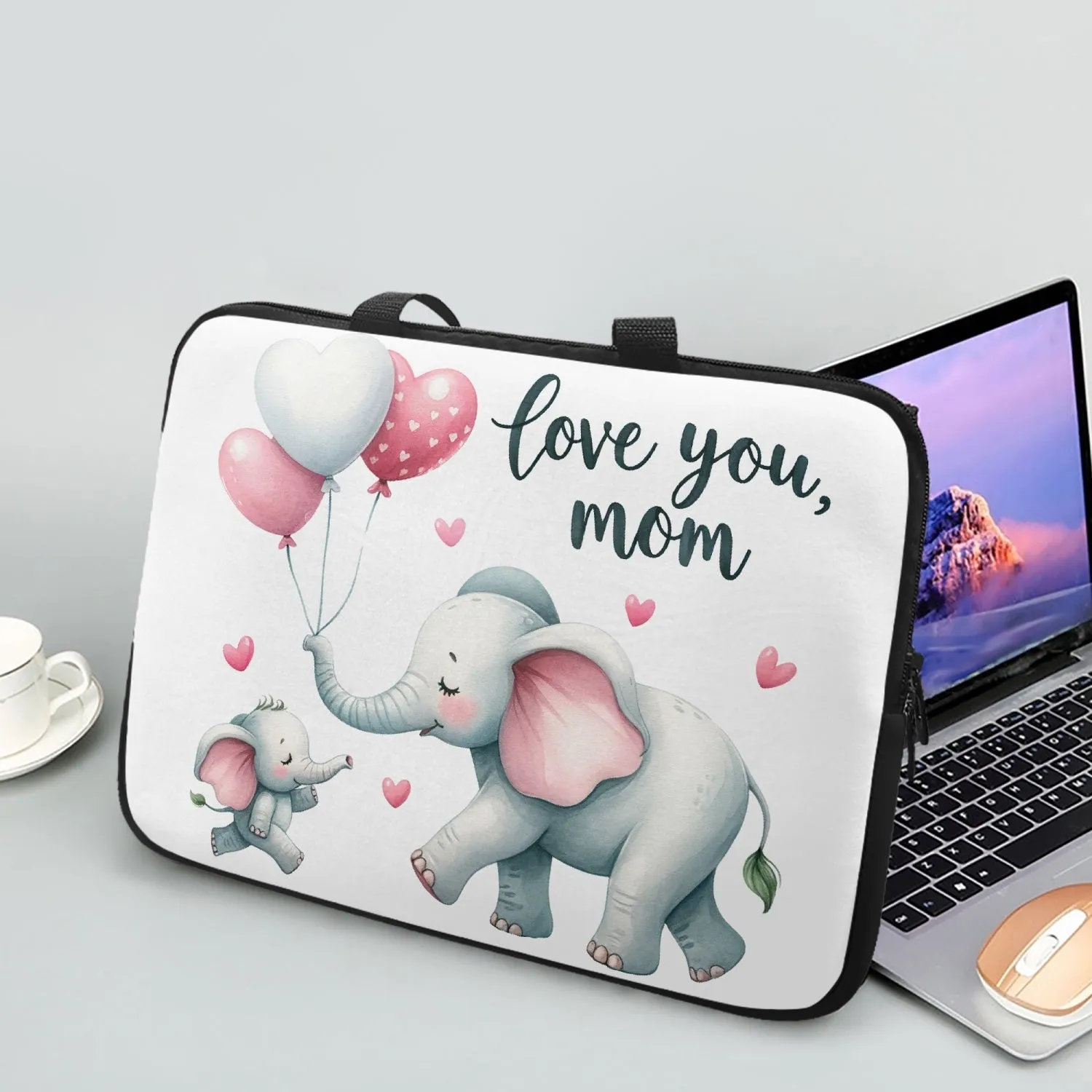 Laptop Sleeve with handles - Elephant, Love you Mom