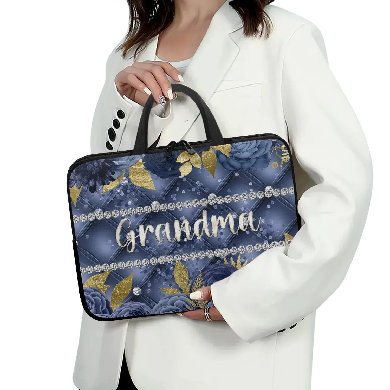 Laptop Sleeve with handles - Navy Floral - Grandma