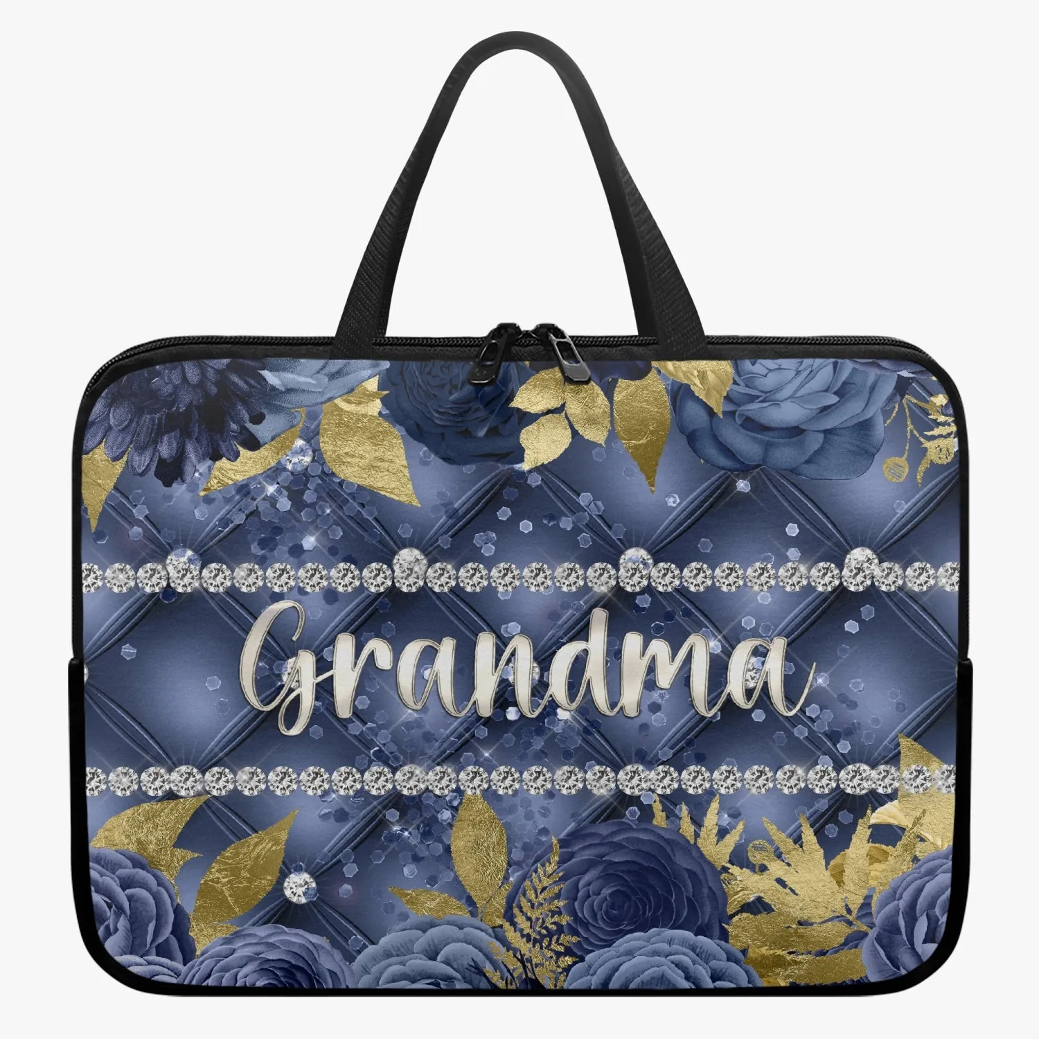 Laptop Sleeve with handles - Navy Floral - Grandma