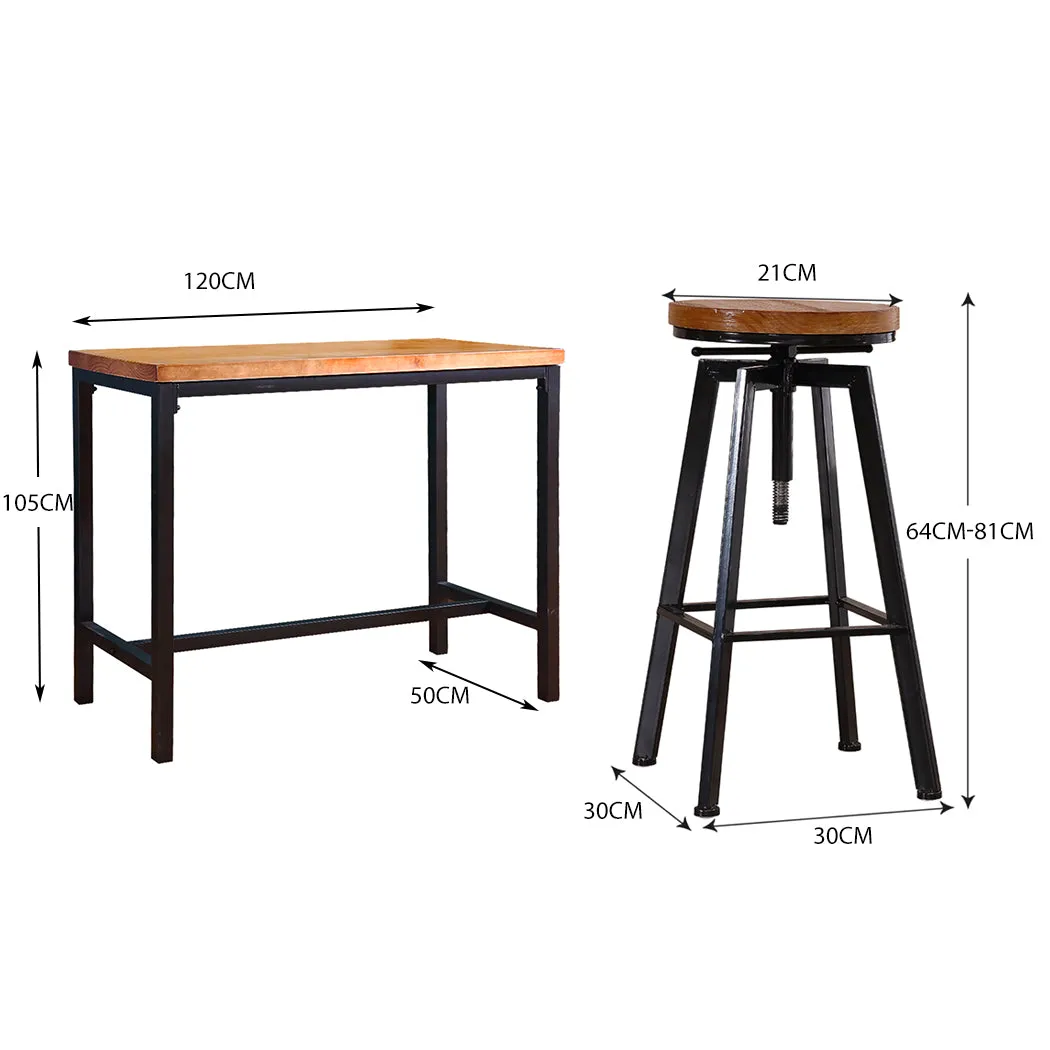 Levede 3pc Industrial Pub Table Bar Stools Wood Chair Set Home Kitchen Furniture