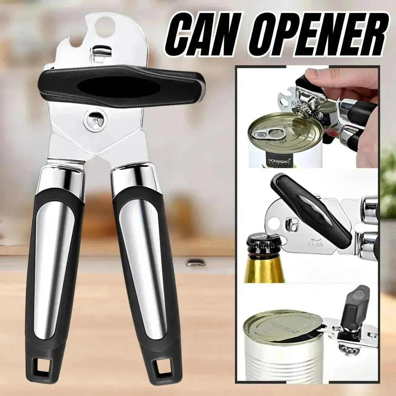 Manual Handheld Can Opener With Cutting Wheel Blade Lid Cap Opener